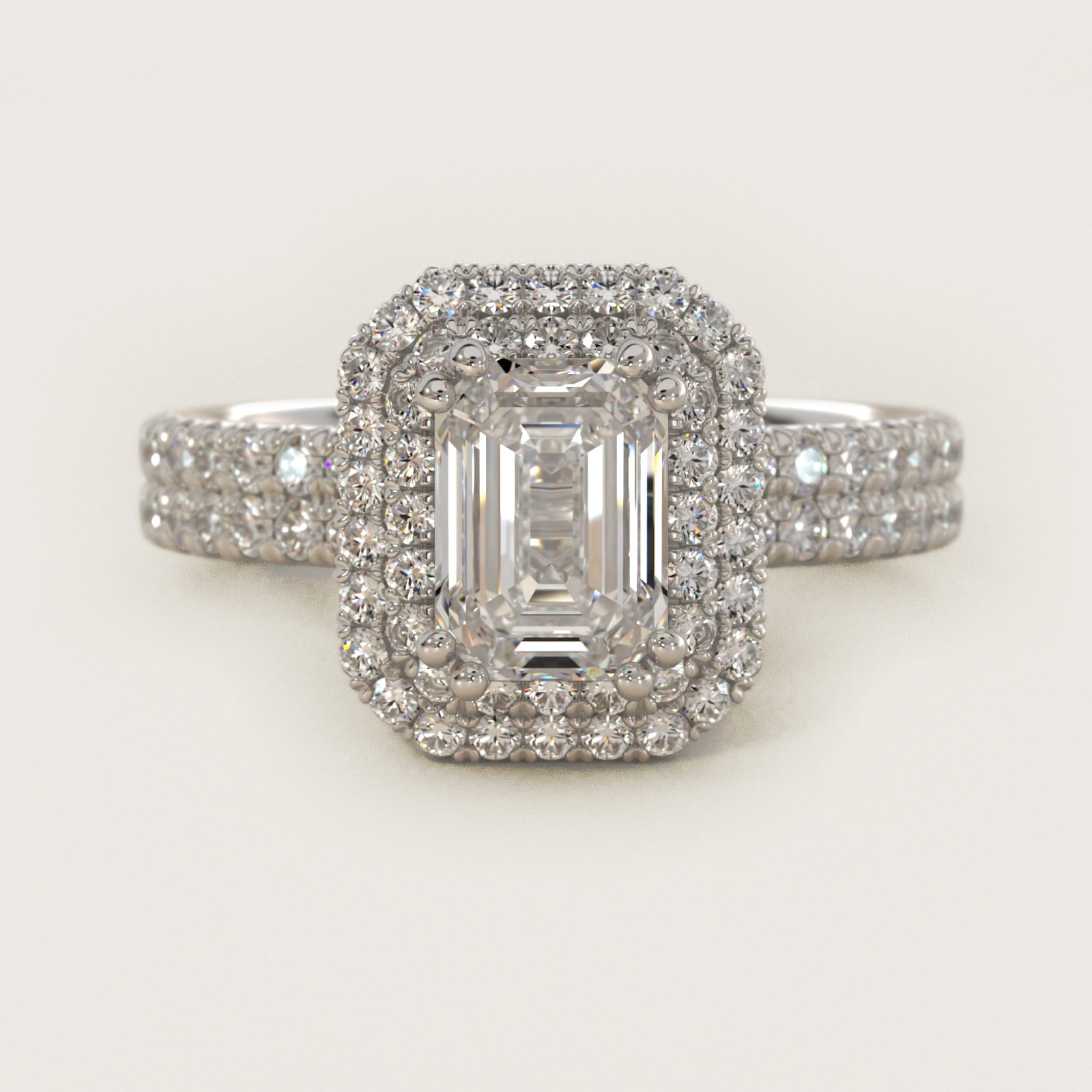 Blue Nile Studio Double Halo Gala Diamond Engagement Ring in 14k White Gold (7/8 ct. tw.) - Emerald Center