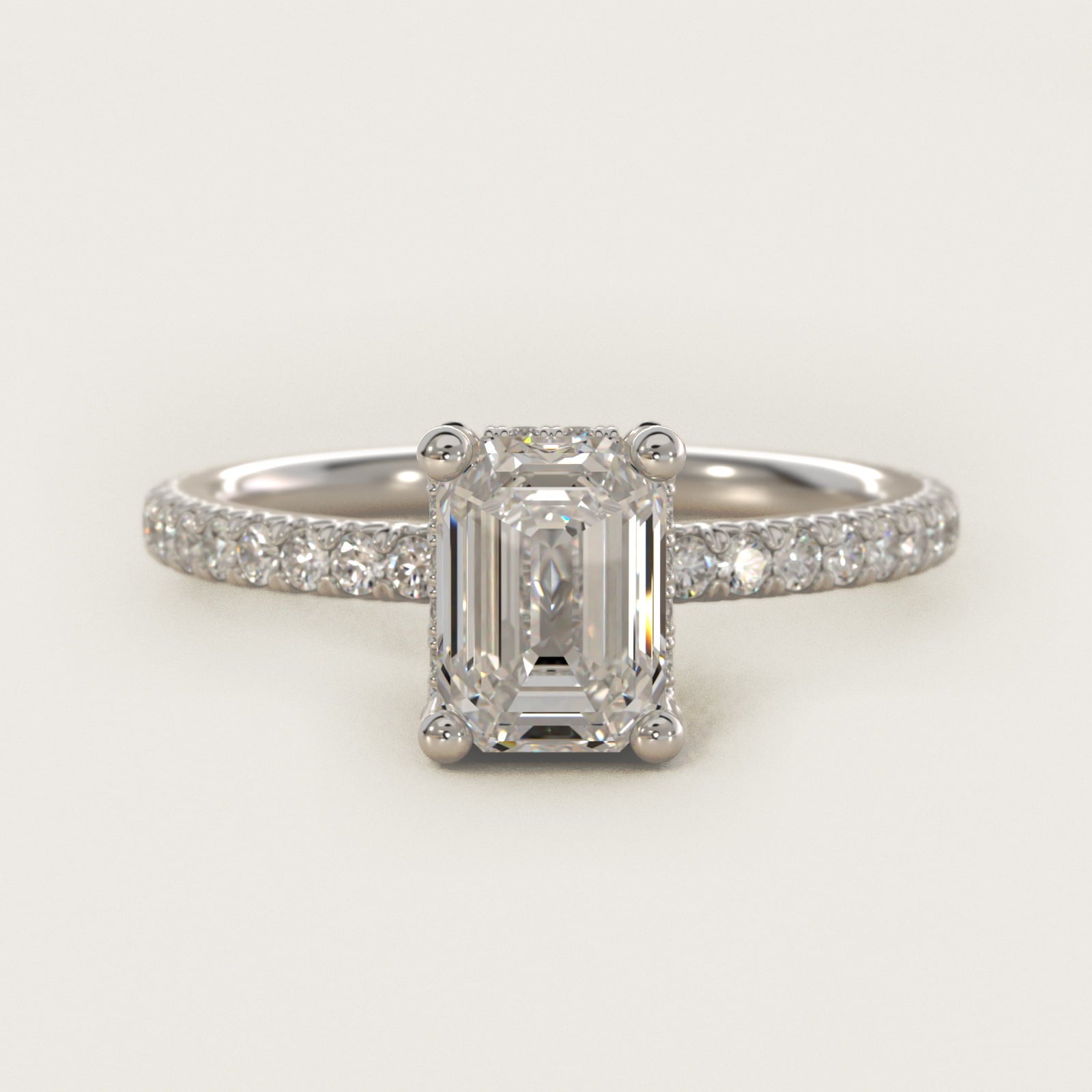 Blue Nile Studio Petite French PavŽ Crown Diamond Engagement Ring in 18k White Gold (1/3 ct. tw.) - Emerald Center
