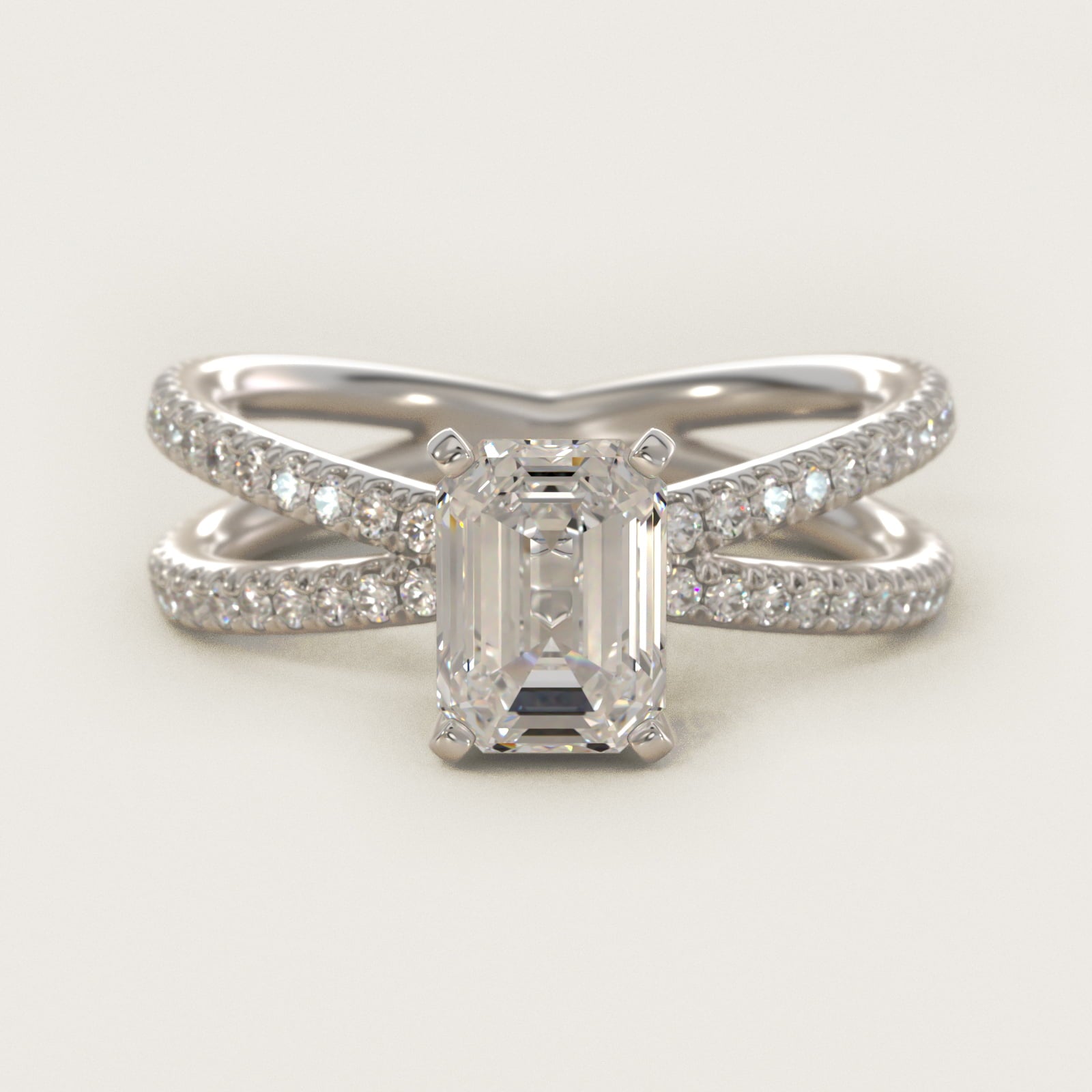 Blue Nile Studio Empress Diamond Engagement Ring in 18k White Gold (1/3 ct. tw.) - Emerald Center