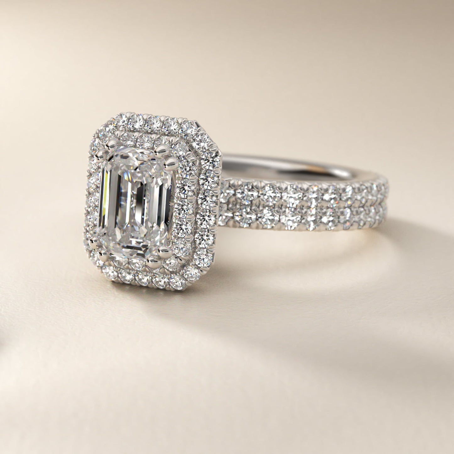 Blue Nile Studio Double Halo Gala Diamond Engagement Ring in 14k White Gold (7/8 ct. tw.) - Emerald Center
