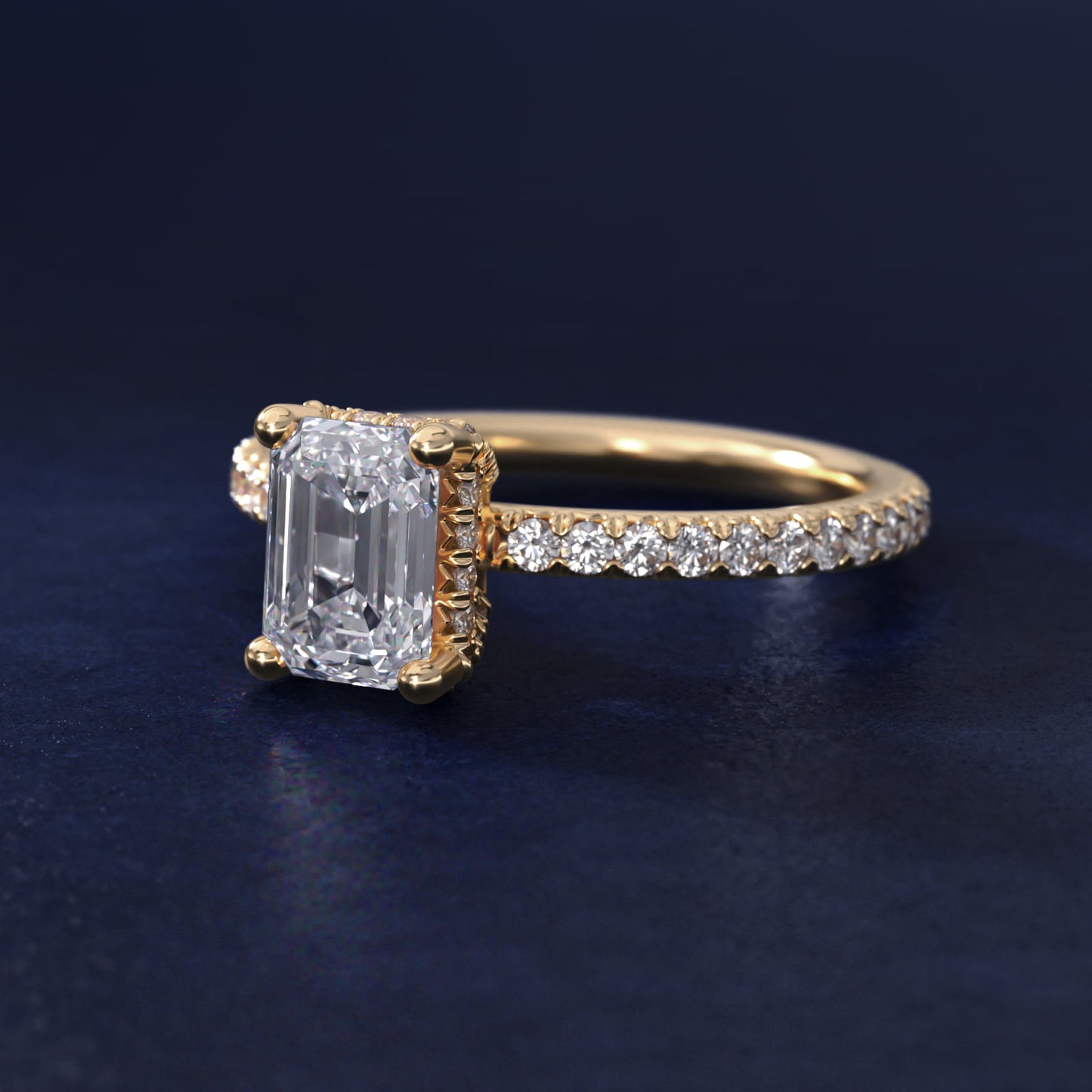Blue Nile Studio Petite French PavŽ Crown Diamond Engagement Ring in 14K Yellow Gold (1/3 ct. tw.) - Emerald Center