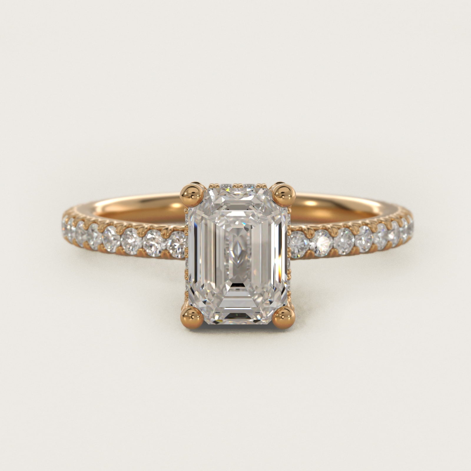 Blue Nile Studio Petite French PavŽ Crown Diamond Engagement Ring in 18k Yellow Gold (1/3 ct. tw.) - Emerald Center