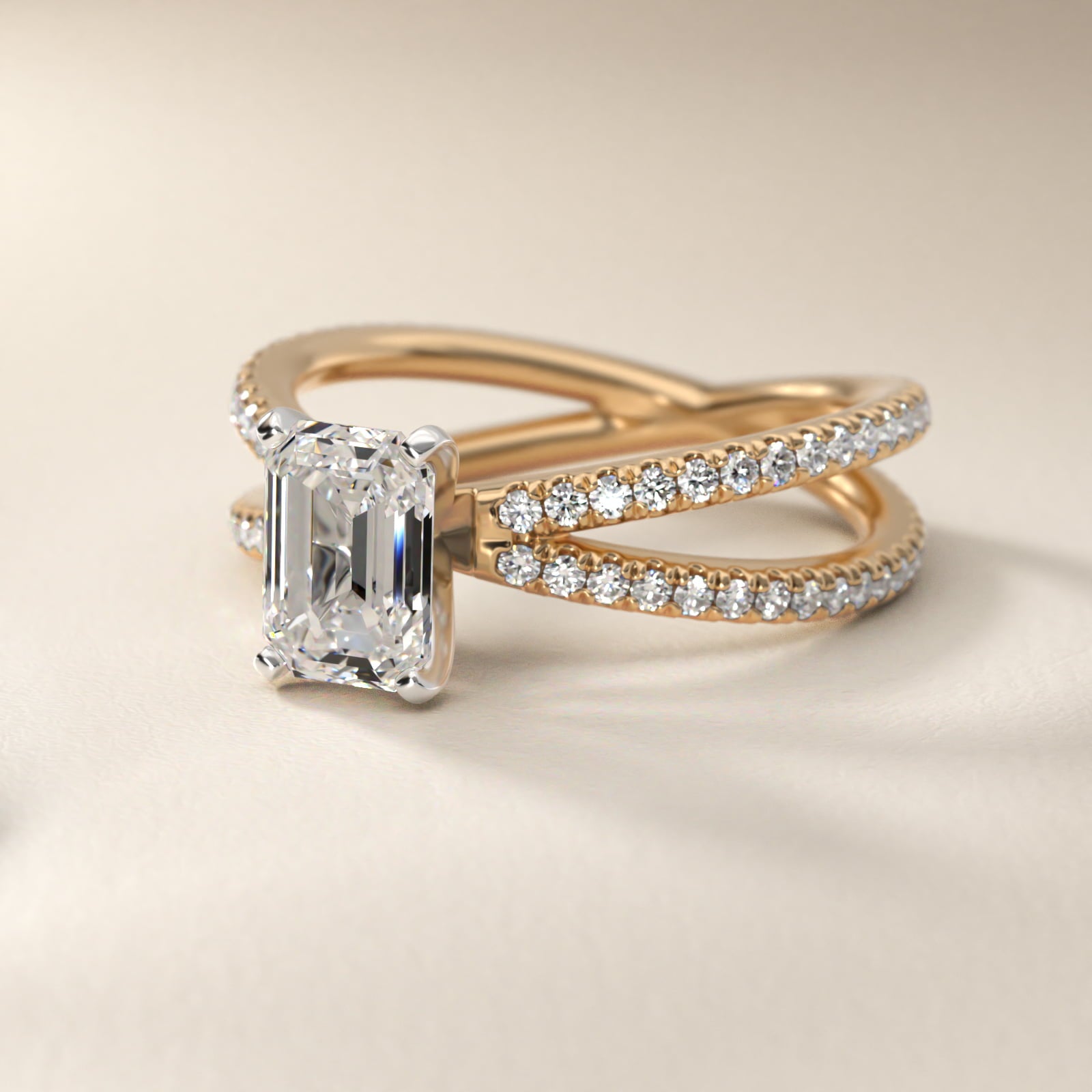 Blue Nile Studio Empress Diamond Engagement Ring in 18k Yellow Gold (1/3 ct. tw.) - Emerald Center