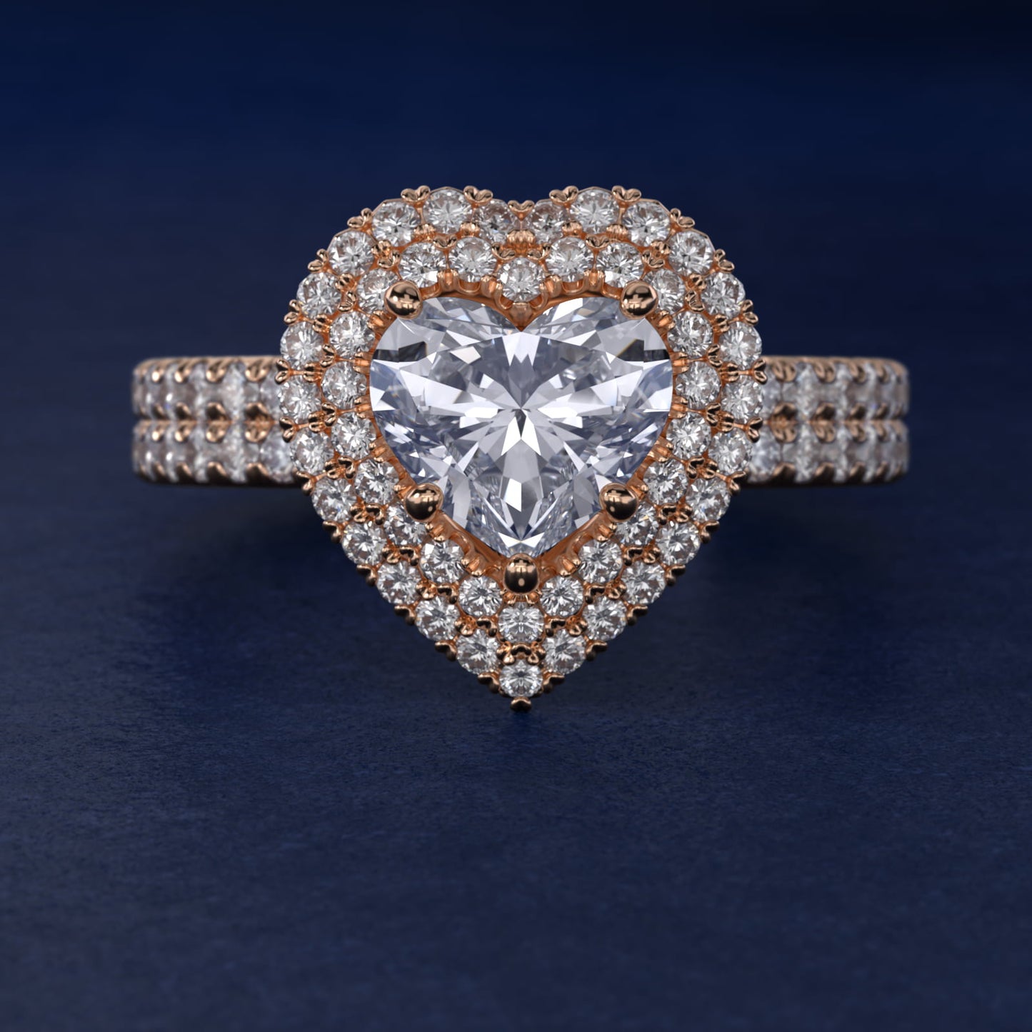 Blue Nile Studio Double Halo Gala Diamond Engagement Ring in 18k Rose Gold (7/8 ct. tw.) - Heart Center
