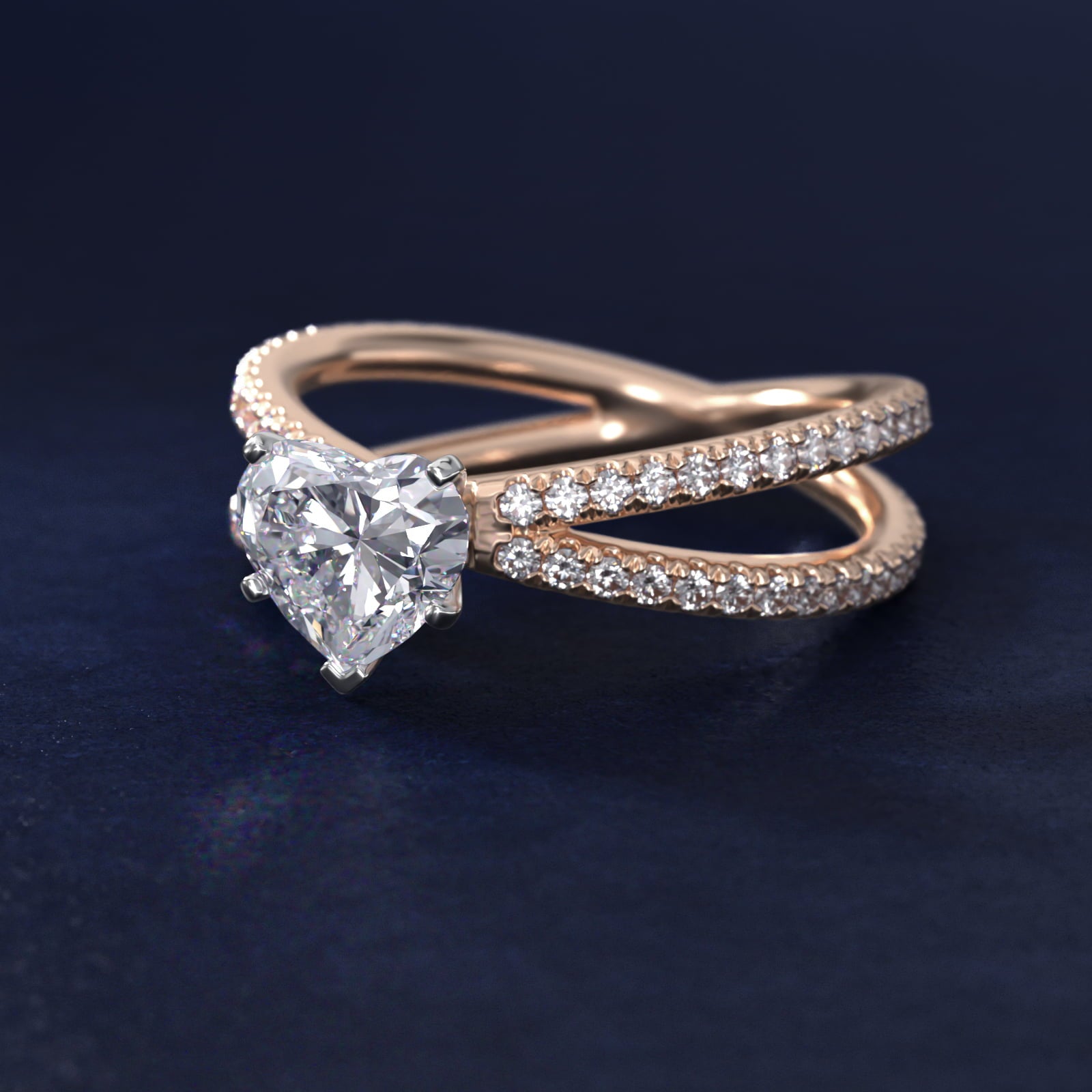 Blue Nile Studio Empress Diamond Engagement Ring in 18k Rose Gold (1/3 ct. tw.) - Heart Center