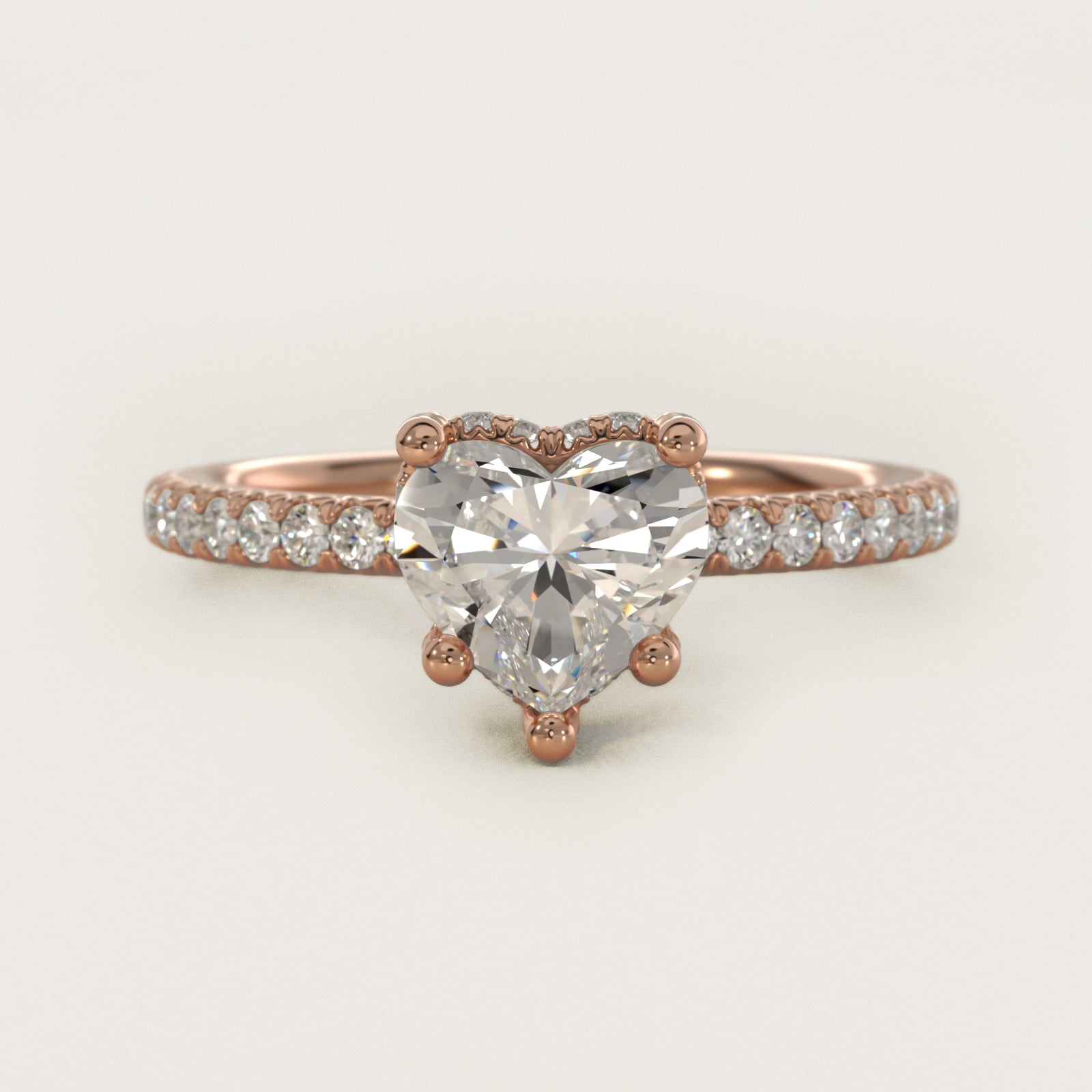 Blue Nile Studio Petite French PavŽ Crown Diamond Engagement Ring in 14k Rose Gold (1/3 ct. tw.) - Heart Center