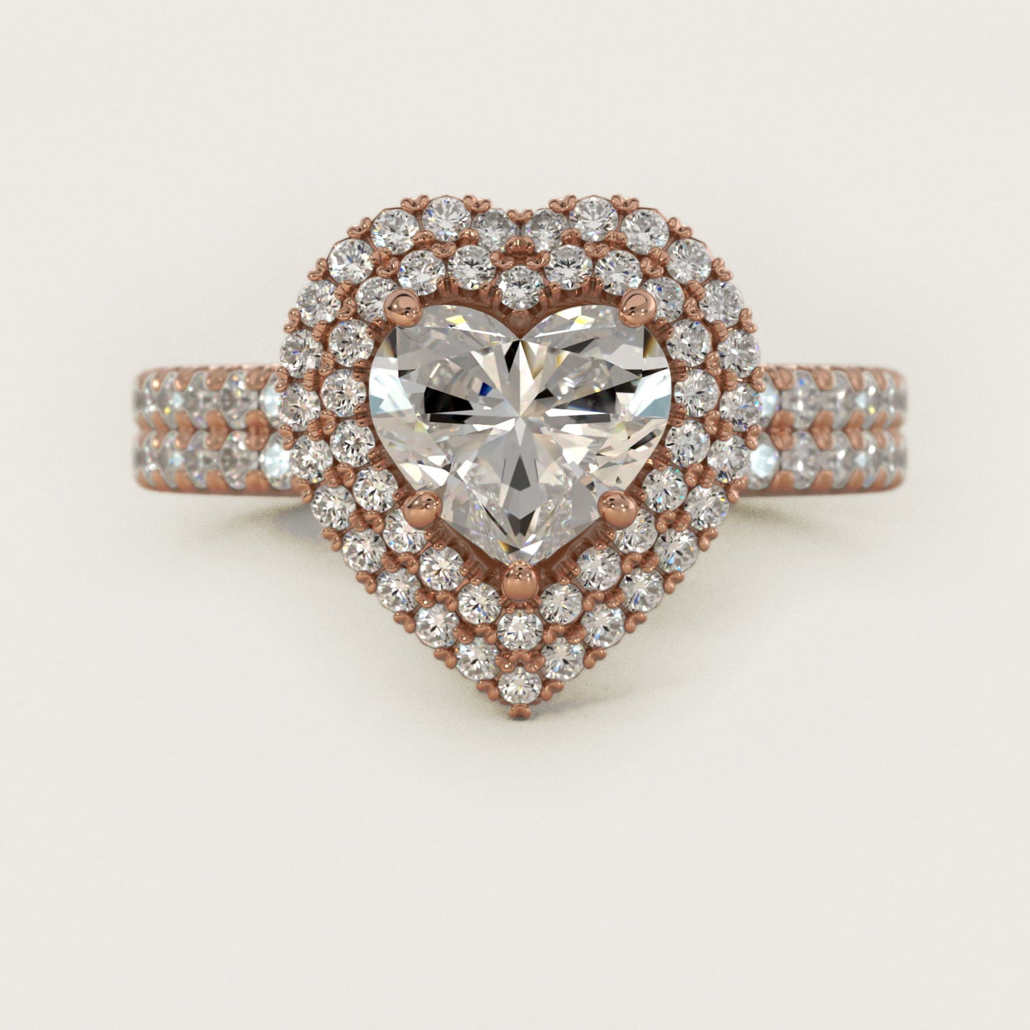 Blue Nile Studio Double Halo Gala Diamond Engagement Ring in 18k Rose Gold (7/8 ct. tw.) - Heart Center