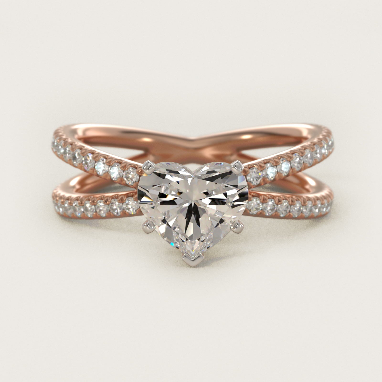 Blue Nile Studio Empress Diamond Engagement Ring in 14k Rose Gold (1/3 ct. tw.) - Heart Center