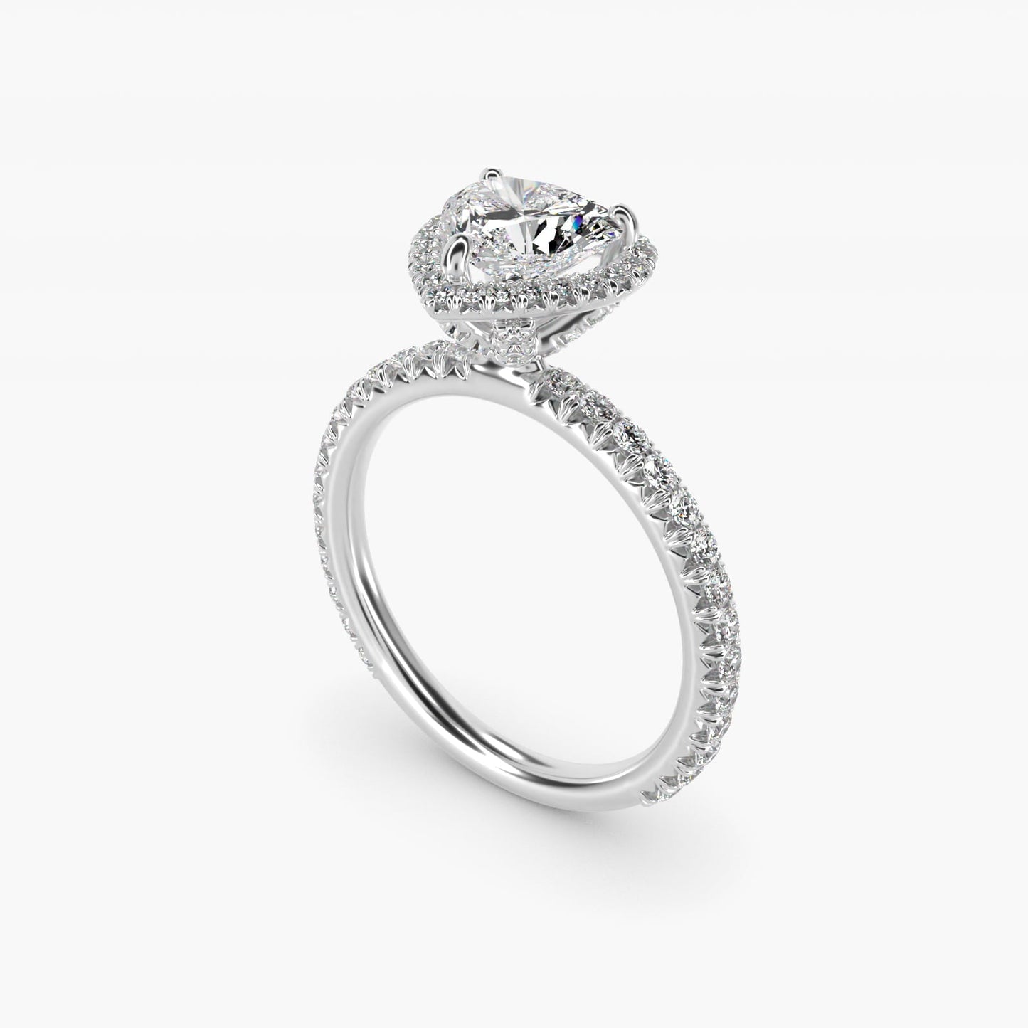 Blue Nile Studio French Pav? Diamond Crown Solitaire Engagement Ring in 18k White Gold (1/6 ct. tw.) - Heart Center