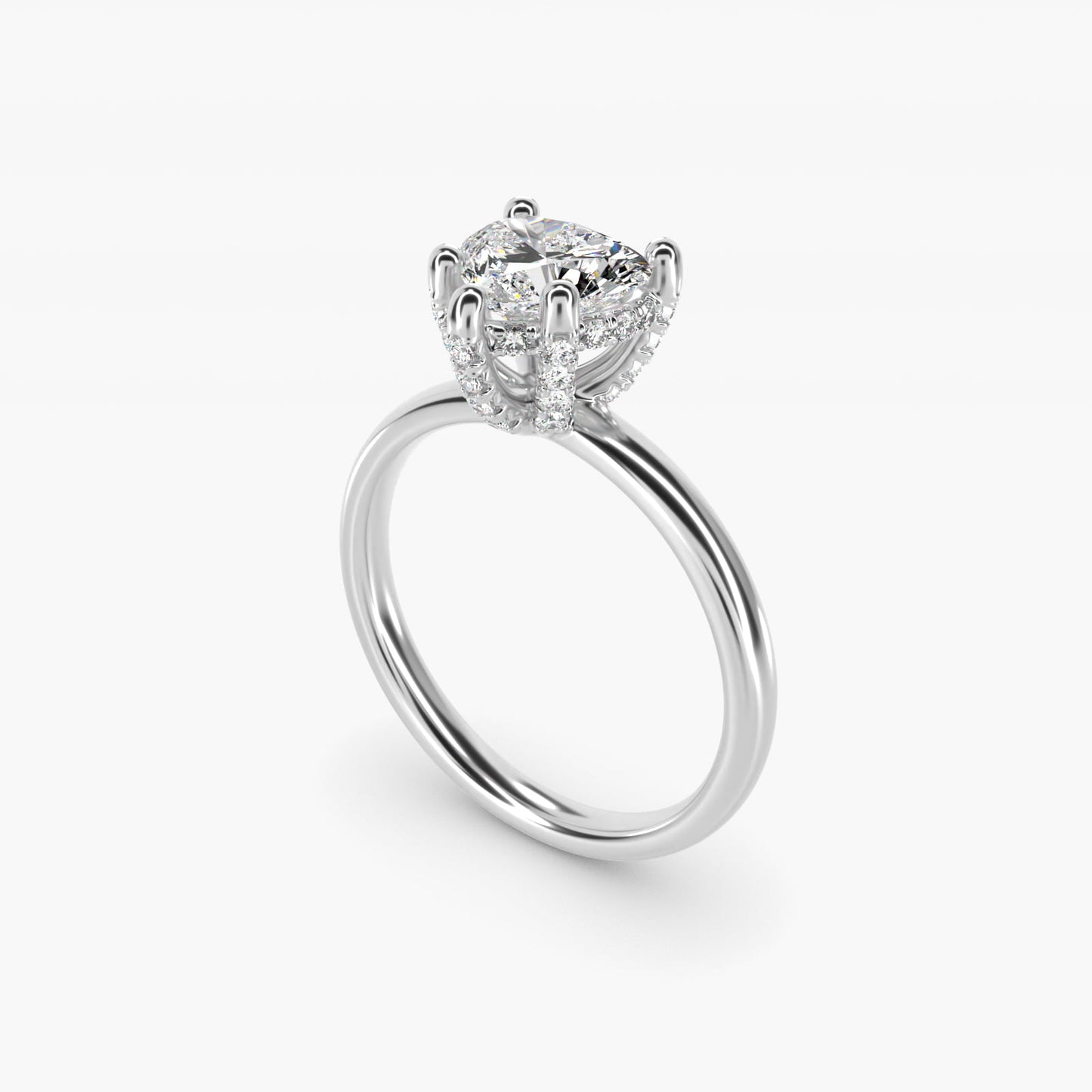 Blue Nile Studio French PavŽ Diamond Crown Solitaire Engagement Ring in 14k White Gold (1/6 ct. tw.) - Heart Center