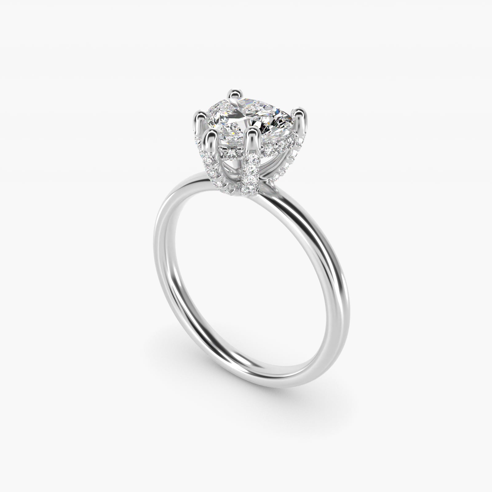 Blue Nile Studio French PavŽ Diamond Crown Solitaire Engagement Ring in 14k White Gold (1/6 ct. tw.) - Heart Center