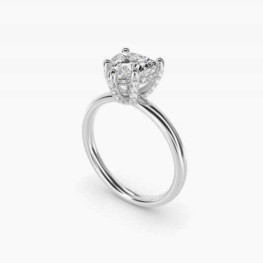 Blue Nile Studio French PavŽ Diamond Crown Solitaire Engagement Ring in 14k White Gold (1/6 ct. tw.) - Heart Center