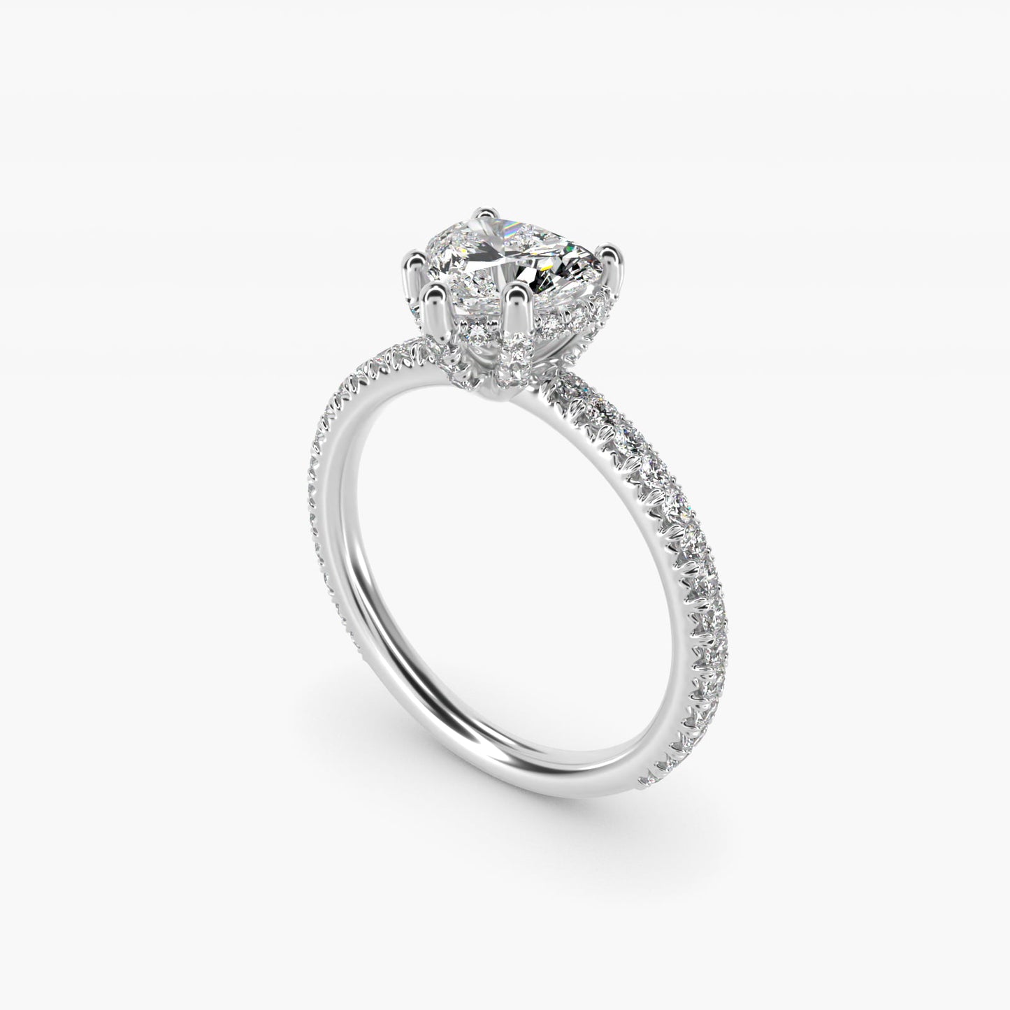Blue Nile Studio Petite French PavŽ Crown Diamond Engagement Ring in 18k White Gold (1/3 ct. tw.) - Heart Center