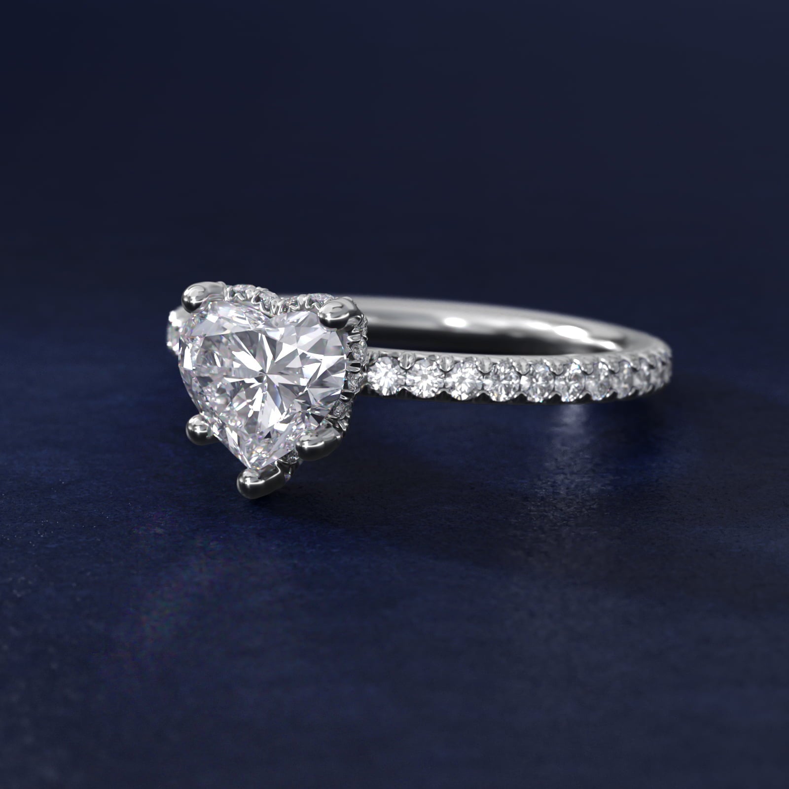 Blue Nile Studio Petite French PavŽ Crown Diamond Engagement Ring in 14K White Gold (1/3 ct. tw.) - Heart Center