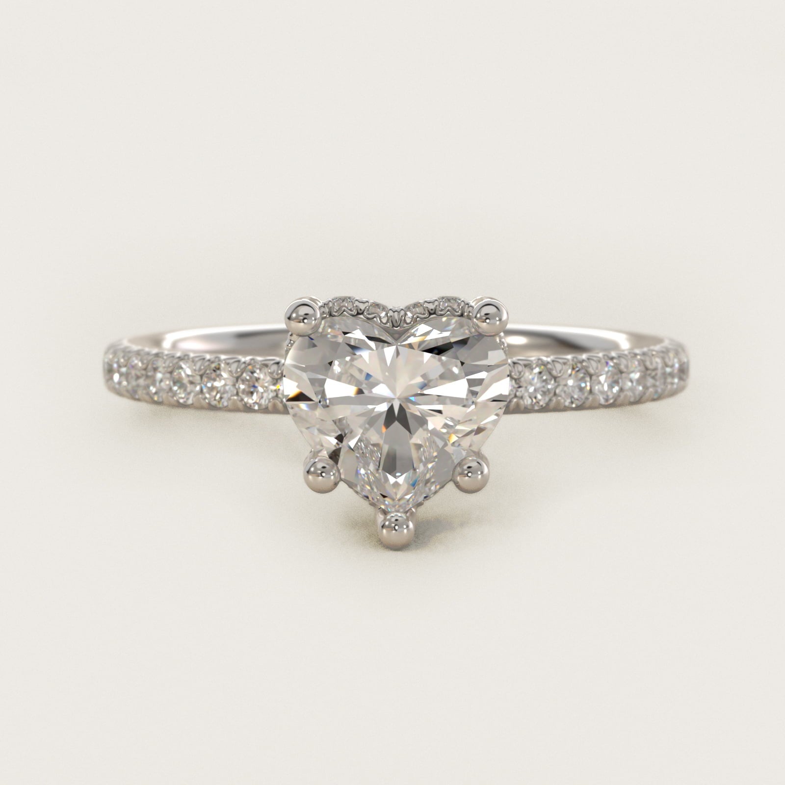 Blue Nile Studio Petite French PavŽ Crown Diamond Engagement Ring in 18k White Gold (1/3 ct. tw.) - Heart Center