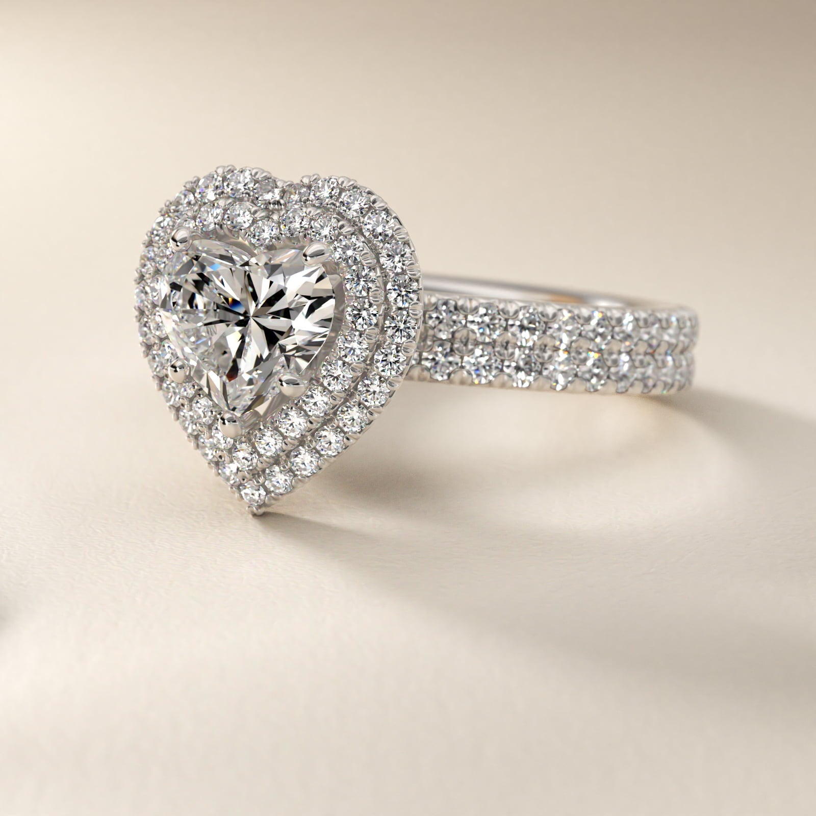 Blue Nile Studio Double Halo Gala Diamond Engagement Ring in 18k White Gold (7/8 ct. tw.) - Heart Center