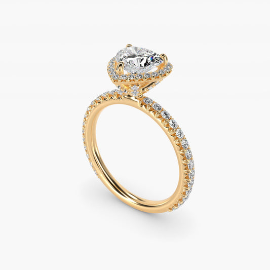 Blue Nile Studio French Pav? Diamond Crown Solitaire Engagement Ring in 18k Yellow Gold (1/6 ct. tw.) - Heart Center
