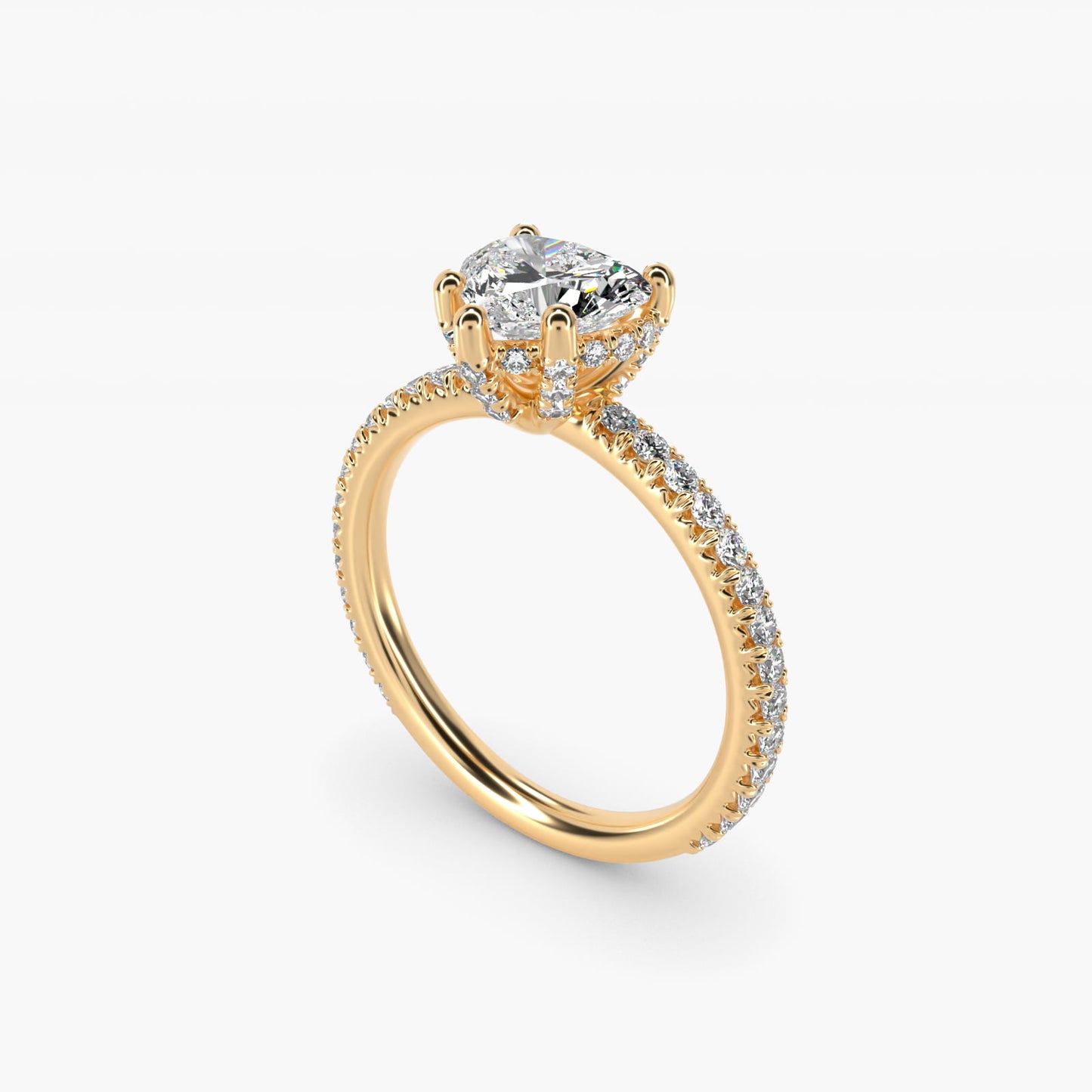Blue Nile Studio Petite French PavŽ Crown Diamond Engagement Ring in 14K Yellow Gold (1/3 ct. tw.) - Heart Center