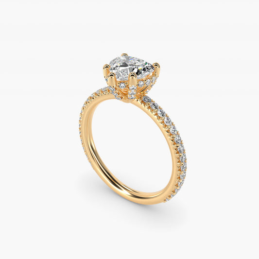 Blue Nile Studio Petite French PavŽ Crown Diamond Engagement Ring in 14K Yellow Gold (1/3 ct. tw.) - Heart Center