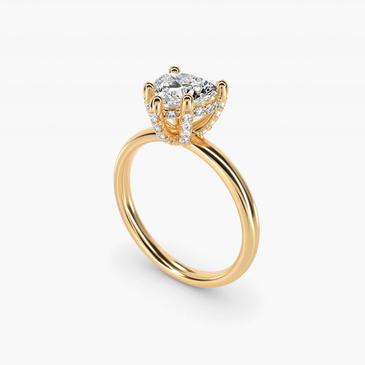 Blue Nile Studio French PavŽ Diamond Crown Solitaire Engagement Ring in 14K Yellow Gold (1/6 ct. tw.) - Heart Center