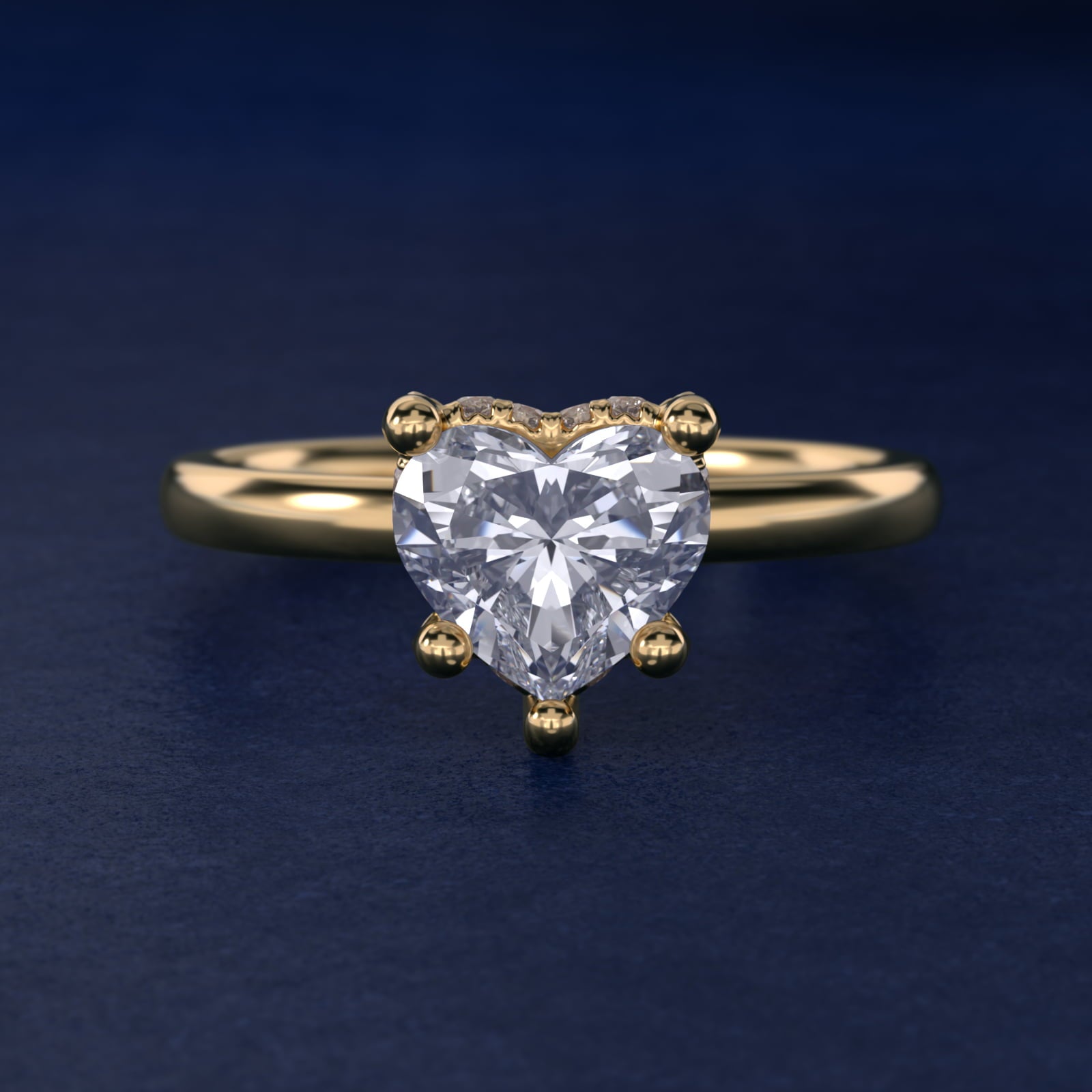 Blue Nile Studio French PavŽ Diamond Crown Solitaire Engagement Ring in 14K Yellow Gold (1/6 ct. tw.) - Heart Center