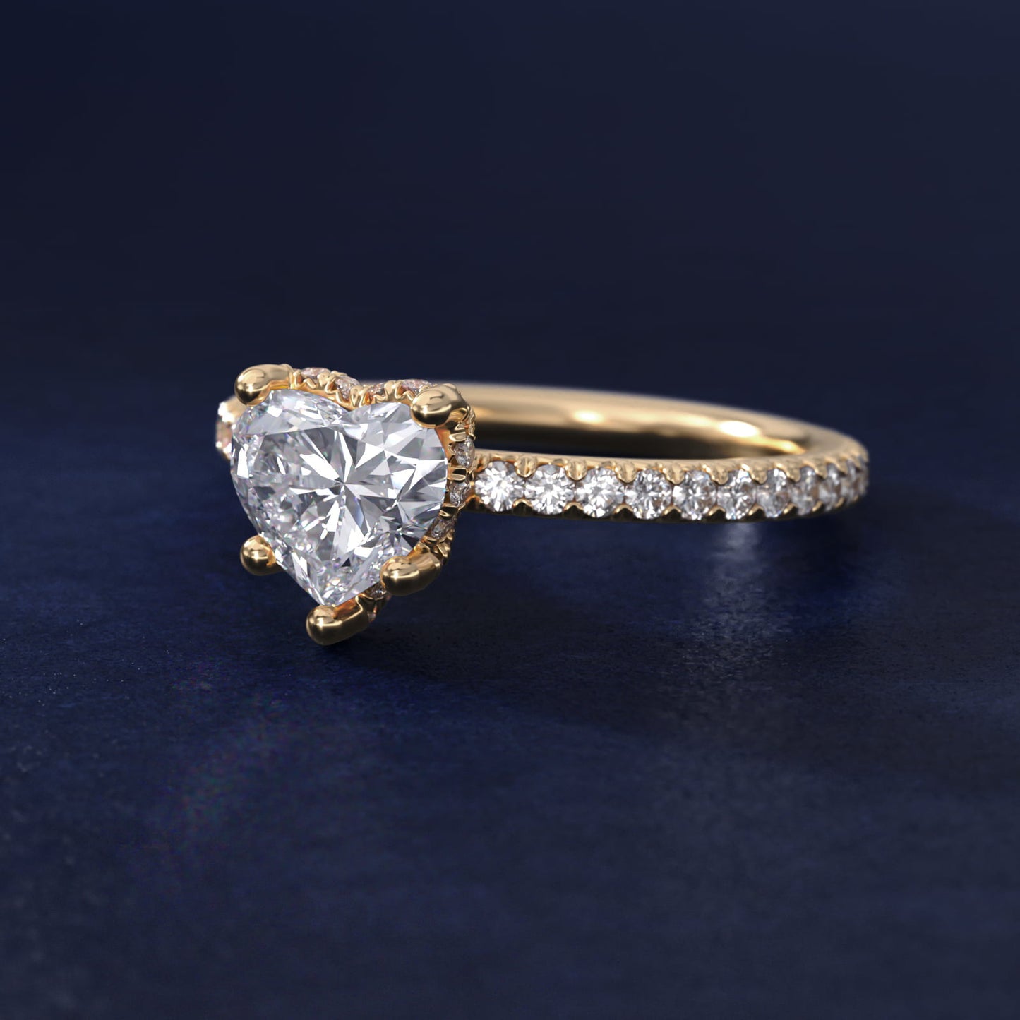 Blue Nile Studio Petite French PavŽ Crown Diamond Engagement Ring in 14K Yellow Gold (1/3 ct. tw.) - Heart Center