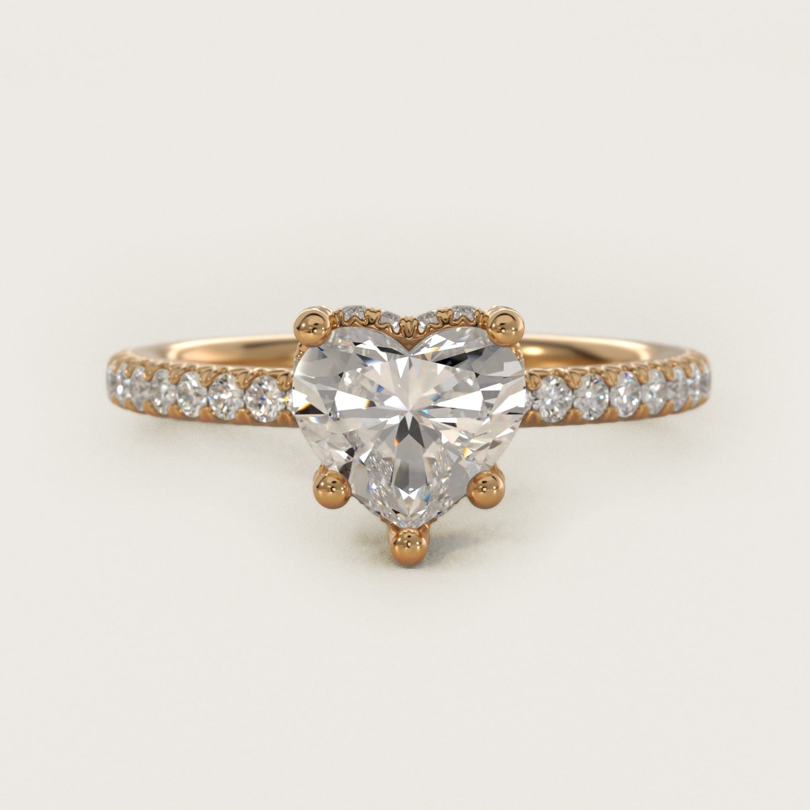 Blue Nile Studio Petite French PavŽ Crown Diamond Engagement Ring in 14K Yellow Gold (1/3 ct. tw.) - Heart Center