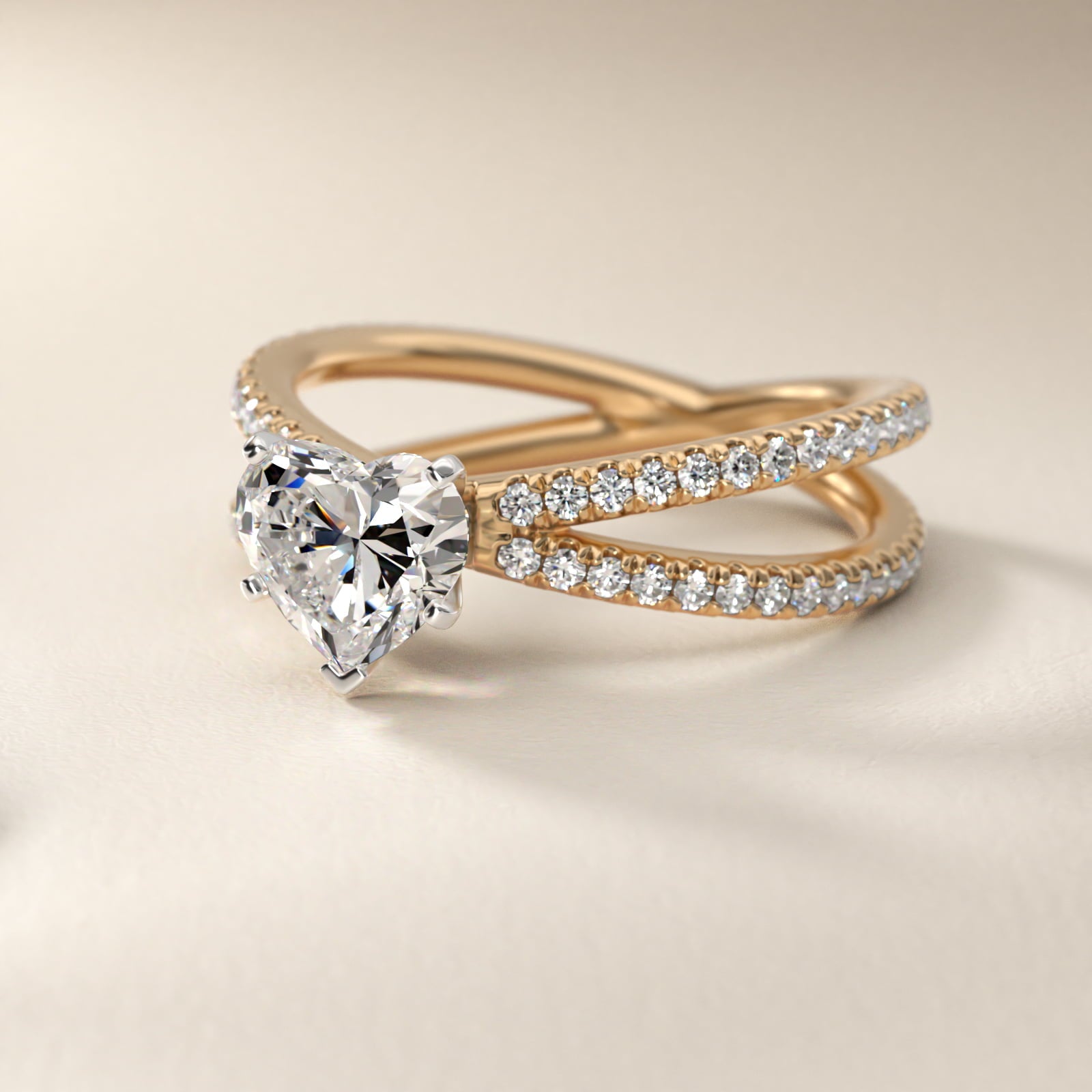 Blue Nile Studio Empress Diamond Engagement Ring in 18k Yellow Gold (1/3 ct. tw.) - Heart Center
