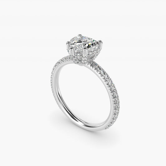 Blue Nile Studio French Pav? Diamond Crown Solitaire Engagement Ring in Platinum (1/6 ct. tw.) - Heart Center