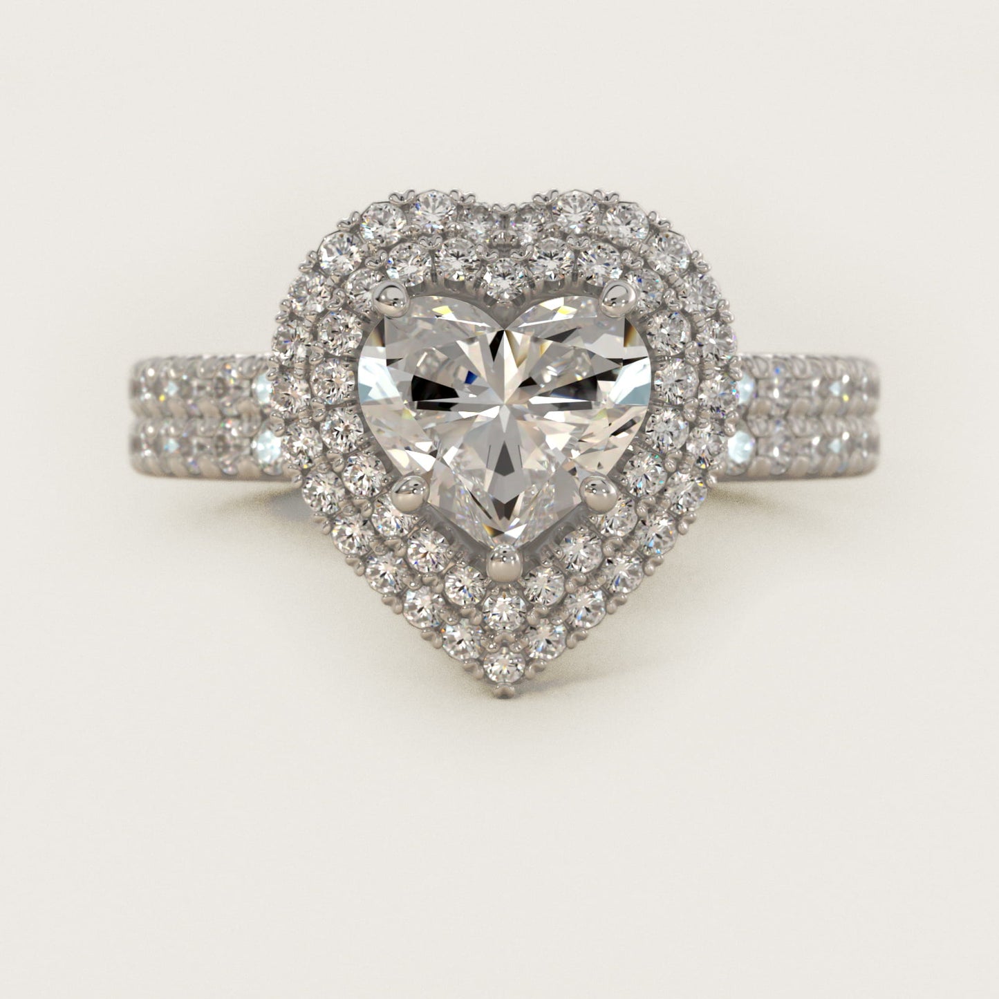 Blue Nile Studio Double Halo Gala Diamond Engagement Ring in Platinum (7/8 ct. tw.) - Heart Center