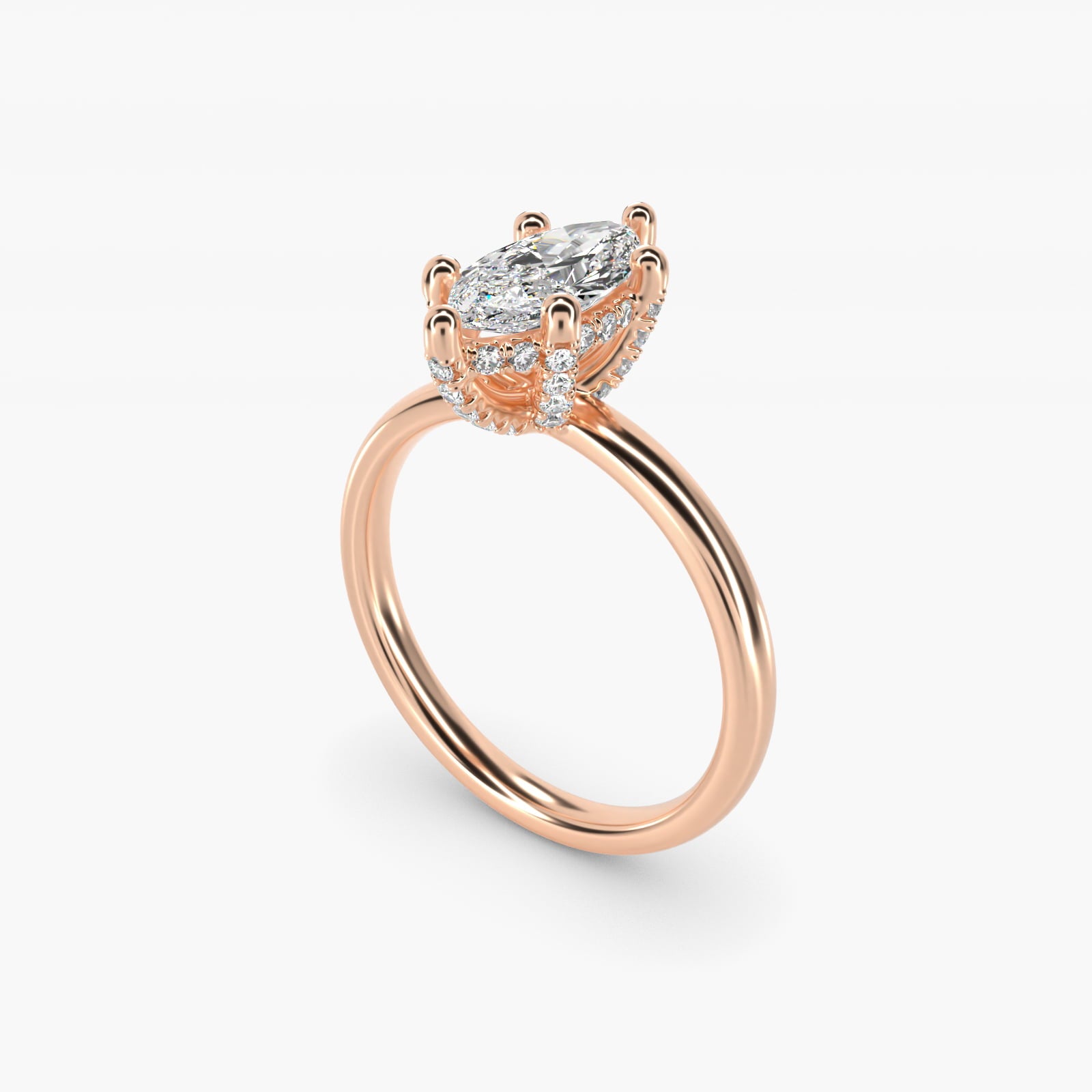 Blue Nile Studio French PavŽ Diamond Crown Solitaire Engagement Ring in 14k Rose Gold (1/6 ct. tw.) - Marquise Center