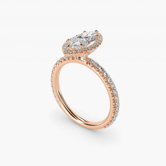 Blue Nile Studio French Pav? Diamond Crown Solitaire Engagement Ring in 18k Rose Gold (1/6 ct. tw.) - Marquise Center