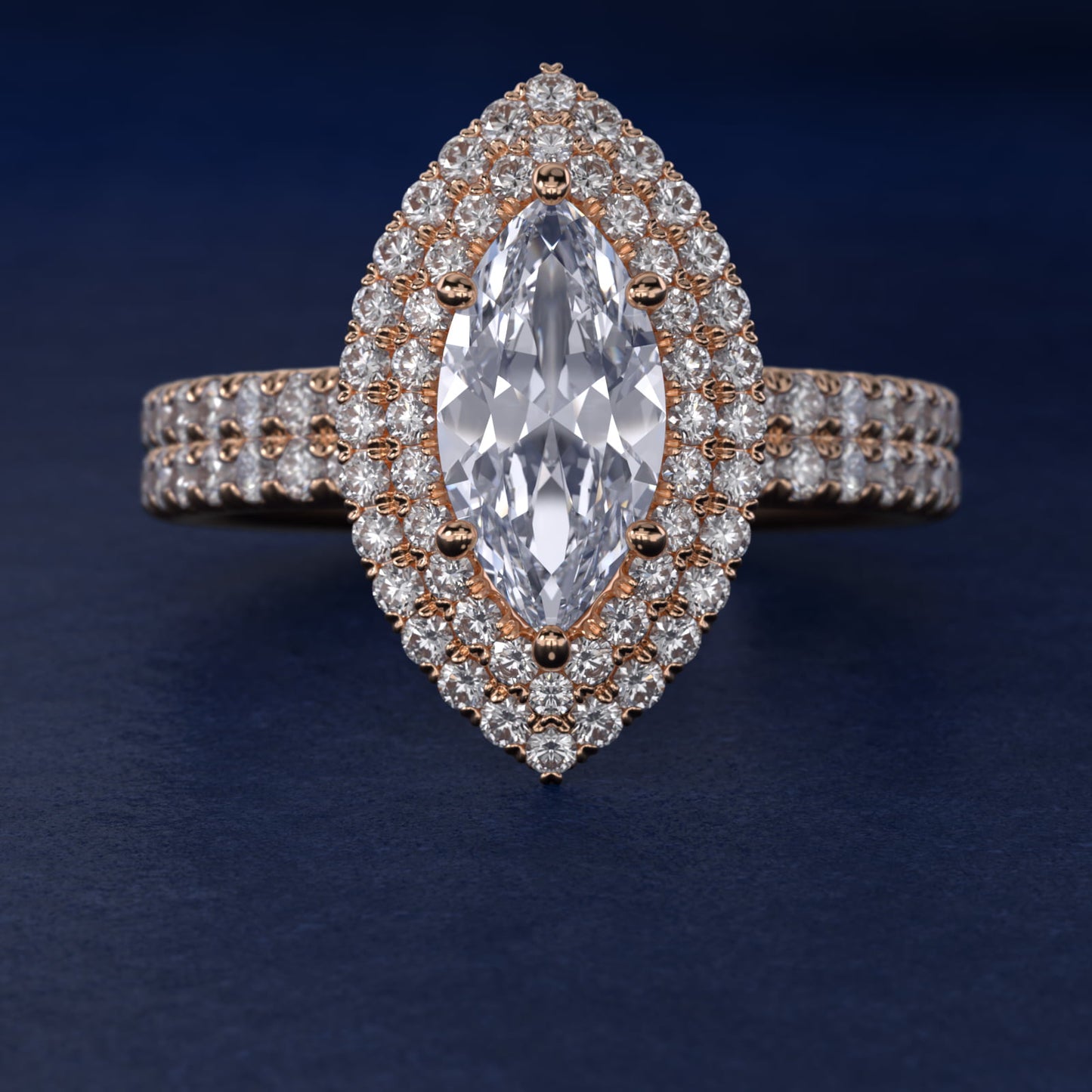 Blue Nile Studio Double Halo Gala Diamond Engagement Ring in 14k Rose Gold (7/8 ct. tw.) - Marquise Center