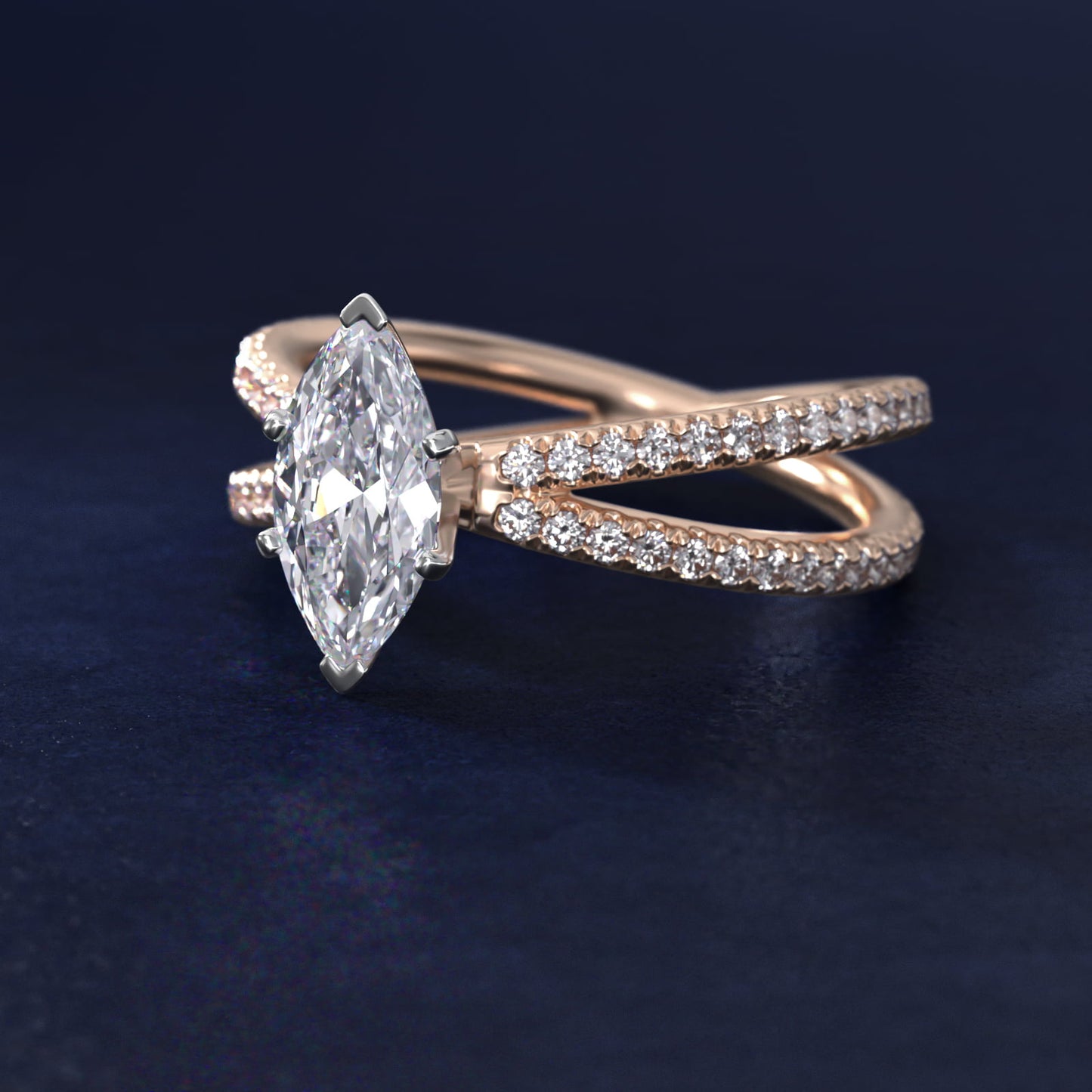 Blue Nile Studio Empress Diamond Engagement Ring in 14k Rose Gold (1/3 ct. tw.) - Marquise Center