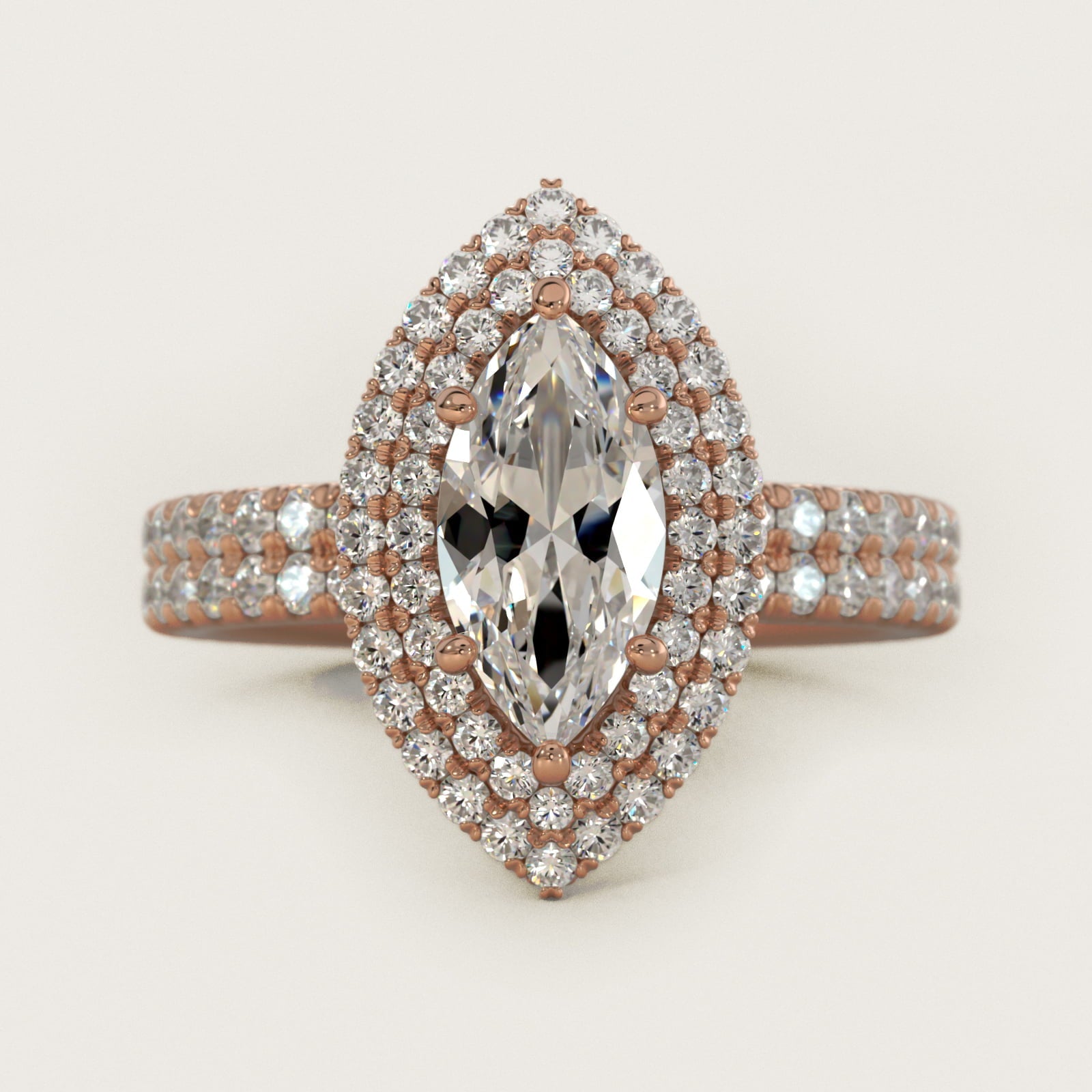 Blue Nile Studio French Pav? Diamond Crown Solitaire Engagement Ring in 18k Rose Gold (1/6 ct. tw.) - Marquise Center