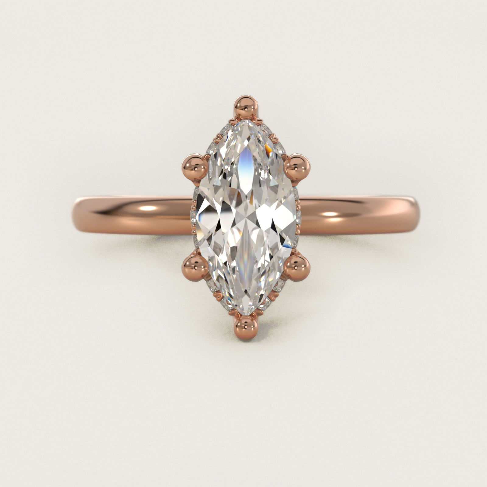 Blue Nile Studio French PavŽ Diamond Crown Solitaire Engagement Ring in 14k Rose Gold (1/6 ct. tw.) - Marquise Center