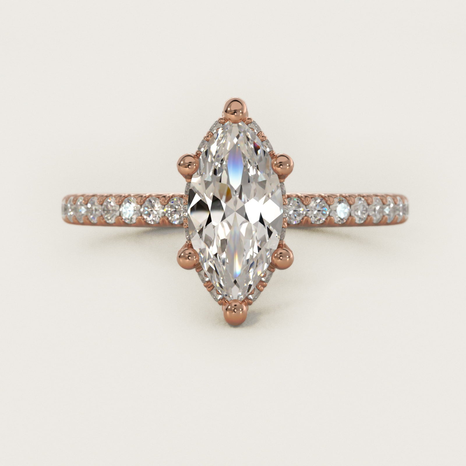 Blue Nile Studio Petite French PavŽ Crown Diamond Engagement Ring in 14k Rose Gold (1/3 ct. tw.) - Marquise Center