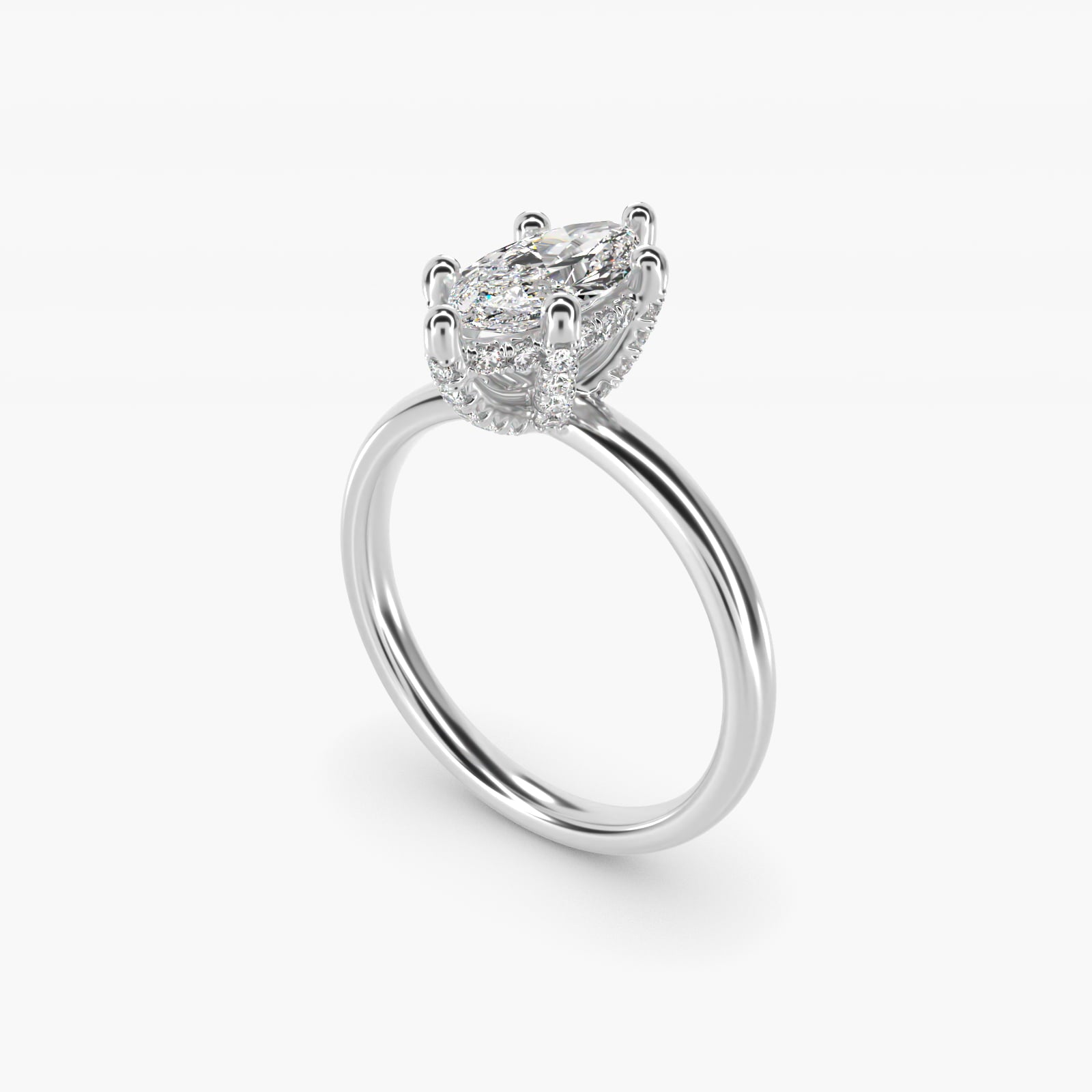 Blue Nile Studio French PavŽ Diamond Crown Solitaire Engagement Ring in 14k White Gold (1/6 ct. tw.) - Marquise Center
