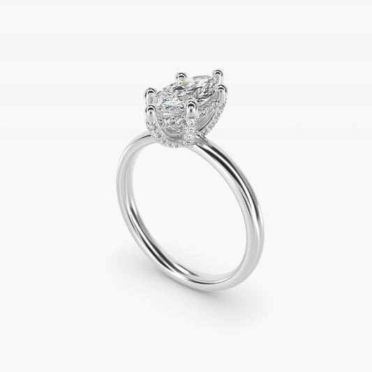 Blue Nile Studio French PavŽ Diamond Crown Solitaire Engagement Ring in 14k White Gold (1/6 ct. tw.) - Marquise Center
