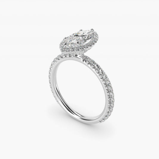 Blue Nile Studio French Pav? Diamond Crown Solitaire Engagement Ring in 18k White Gold (1/6 ct. tw.) - Marquise Center