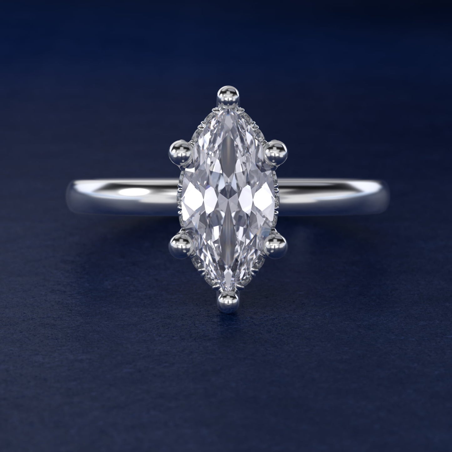 Blue Nile Studio French PavŽ Diamond Crown Solitaire Engagement Ring in 14k White Gold (1/6 ct. tw.) - Marquise Center