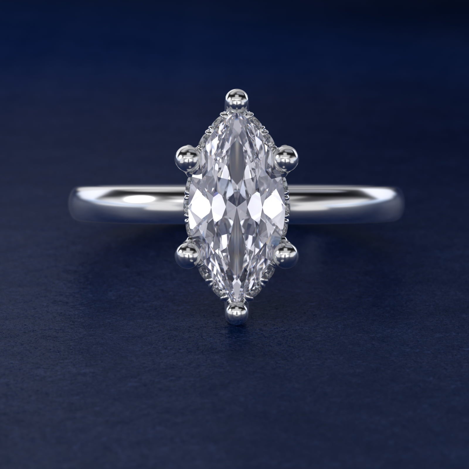Blue Nile Studio French PavŽ Diamond Crown Solitaire Engagement Ring in 14k White Gold (1/6 ct. tw.) - Marquise Center