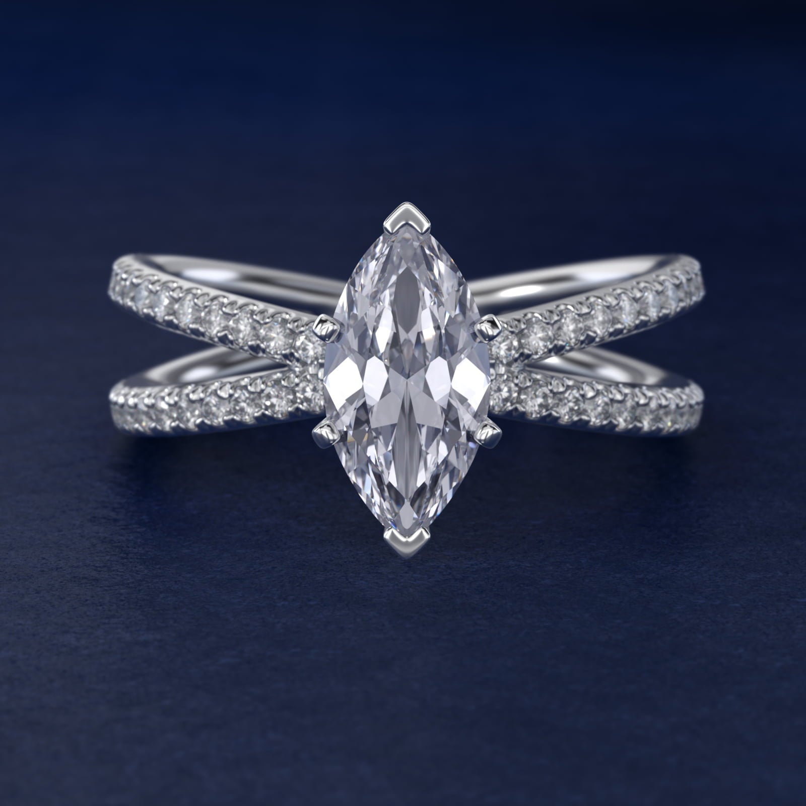 Blue Nile Studio Empress Diamond Engagement Ring in 18k White Gold (1/3 ct. tw.) - Marquise Center