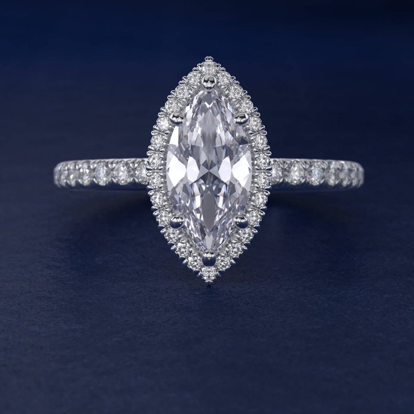 Blue Nile Studio French Pav? Diamond Crown Solitaire Engagement Ring in 18k White Gold (1/6 ct. tw.) - Marquise Center
