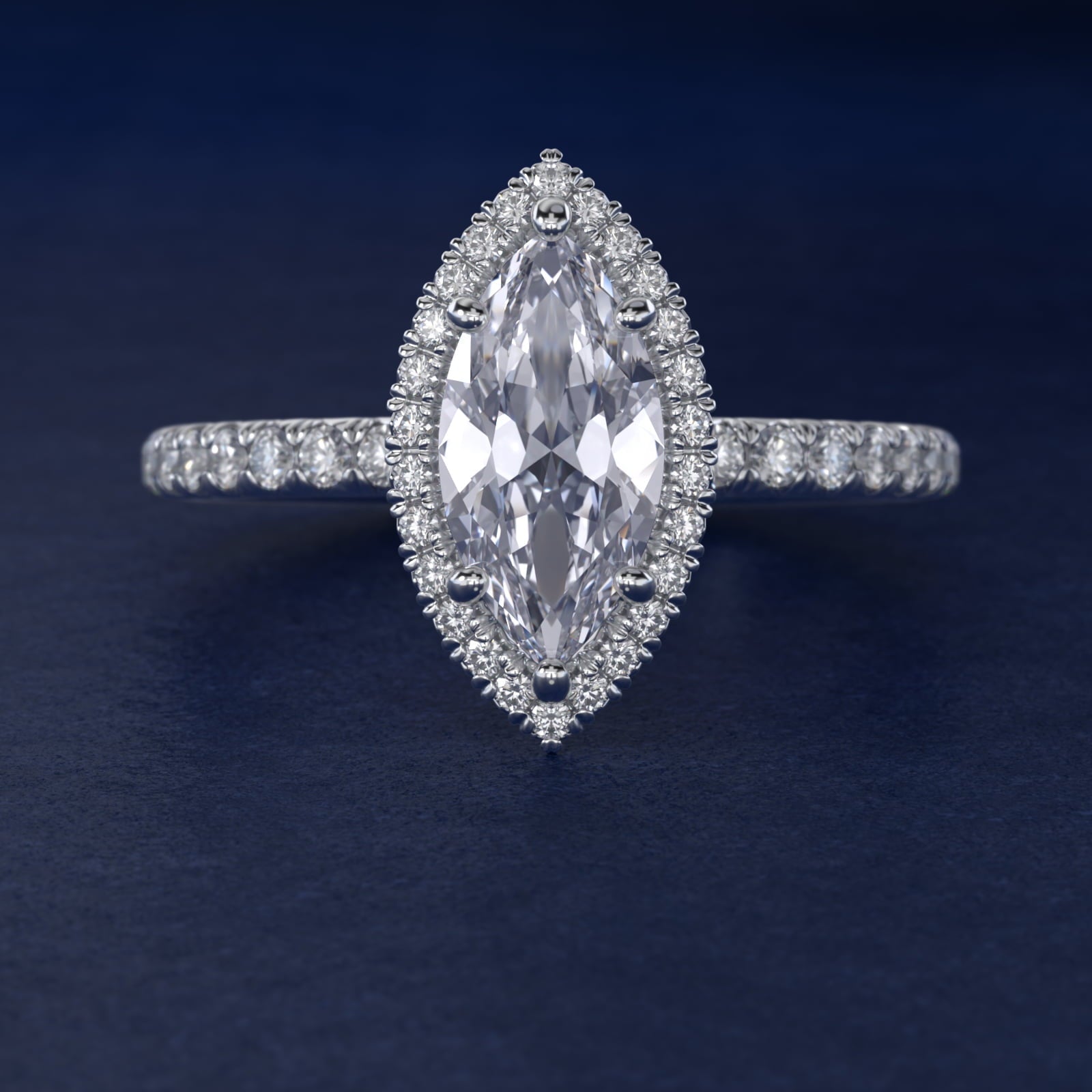 Blue Nile Studio French Pav? Diamond Crown Solitaire Engagement Ring in 18k White Gold (1/6 ct. tw.) - Marquise Center