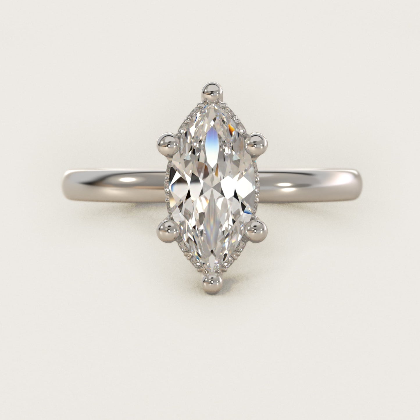 Blue Nile Studio French PavŽ Diamond Crown Solitaire Engagement Ring in 14k White Gold (1/6 ct. tw.) - Marquise Center