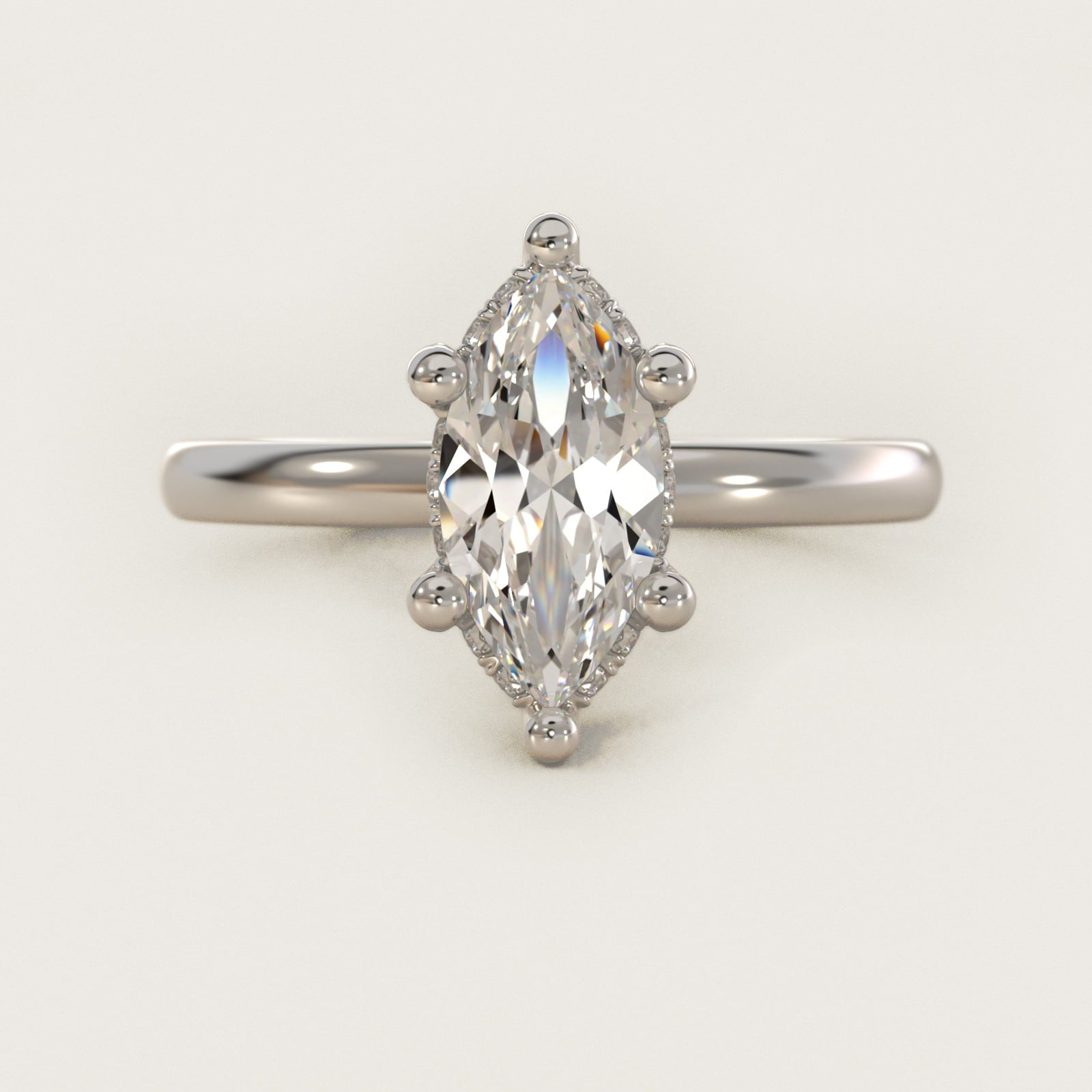 Blue Nile Studio French PavŽ Diamond Crown Solitaire Engagement Ring in 14k White Gold (1/6 ct. tw.) - Marquise Center