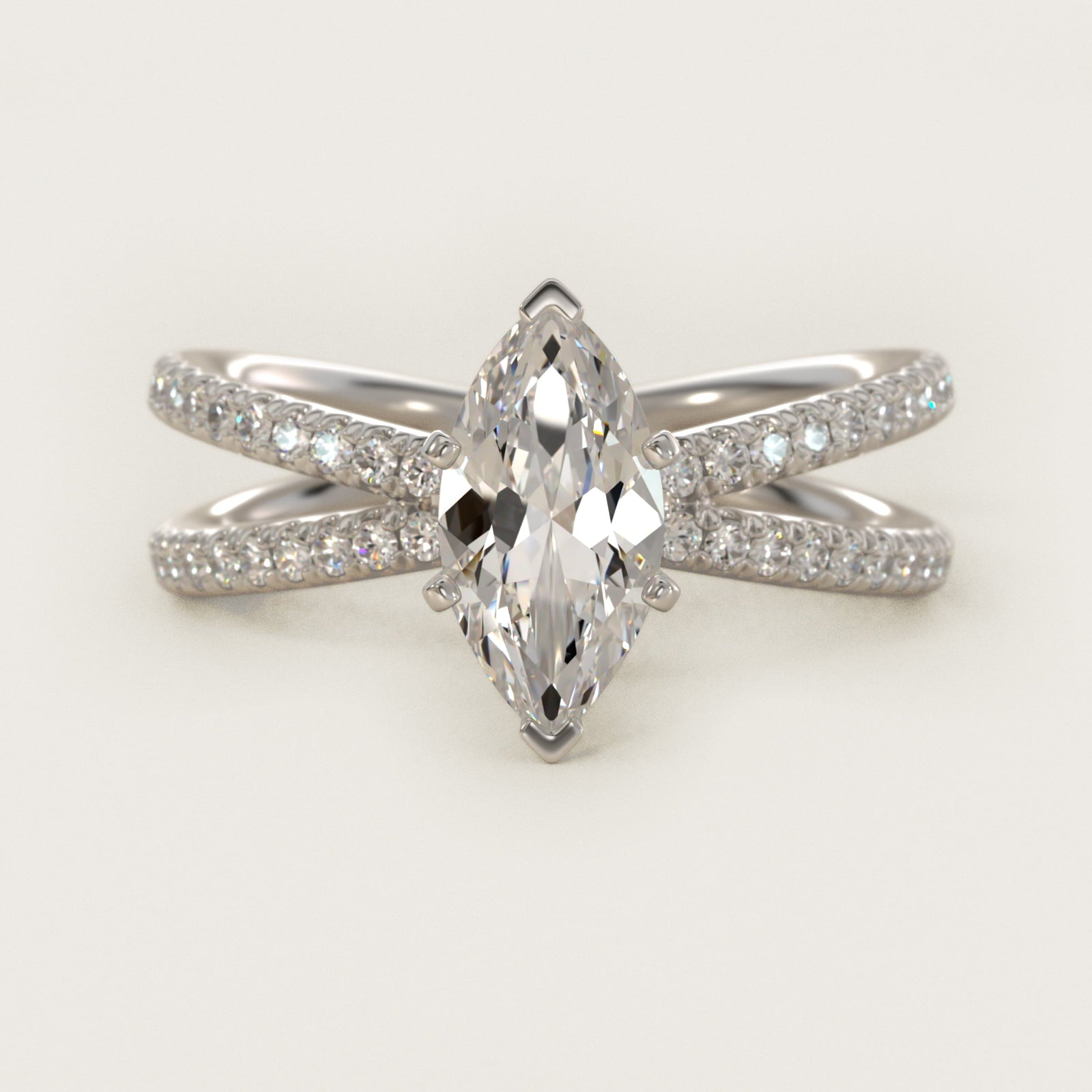 Blue Nile Studio Empress Diamond Engagement Ring in 18k White Gold (1/3 ct. tw.) - Marquise Center