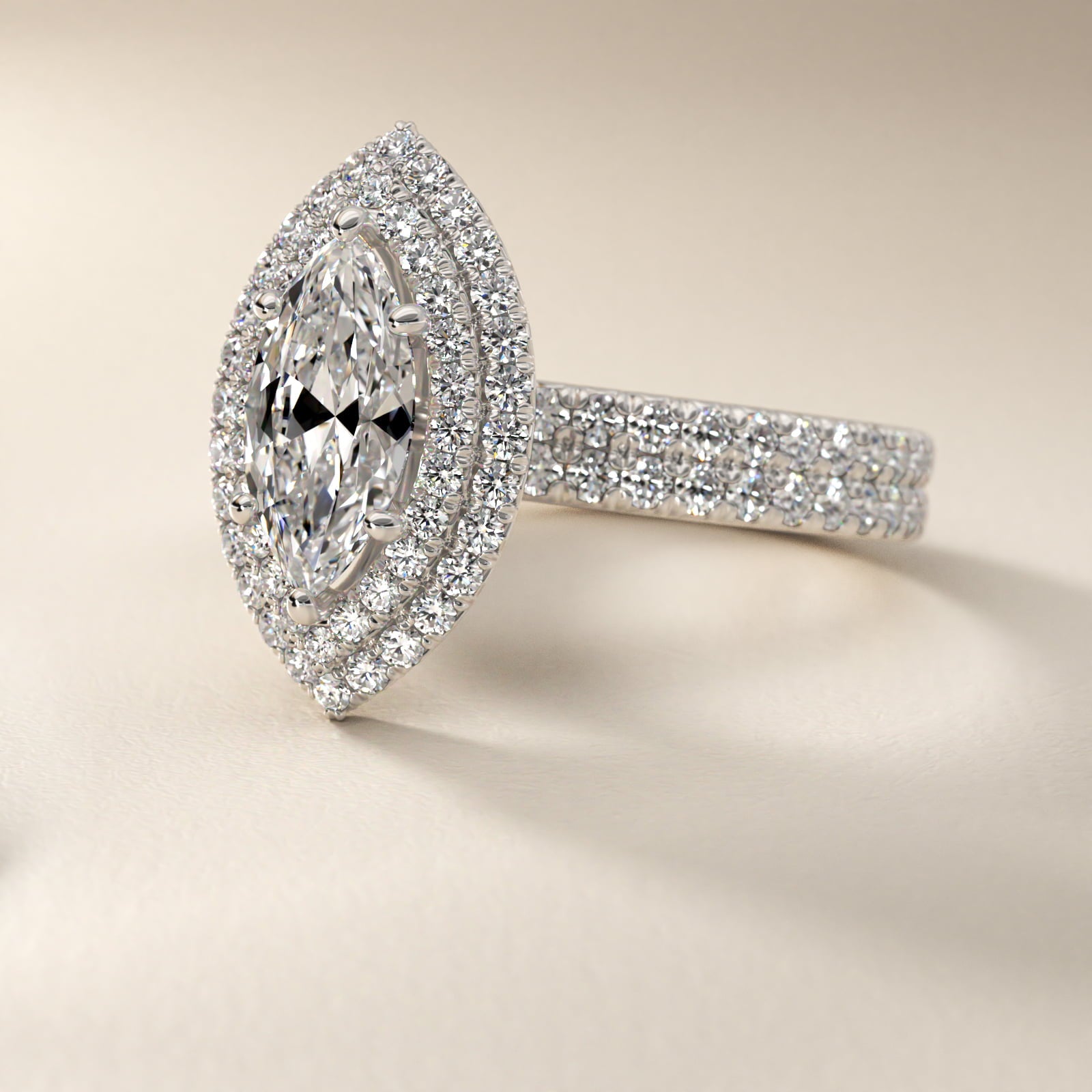 Blue Nile Studio Double Halo Gala Diamond Engagement Ring in 18k White Gold (7/8 ct. tw.) - Marquise Center