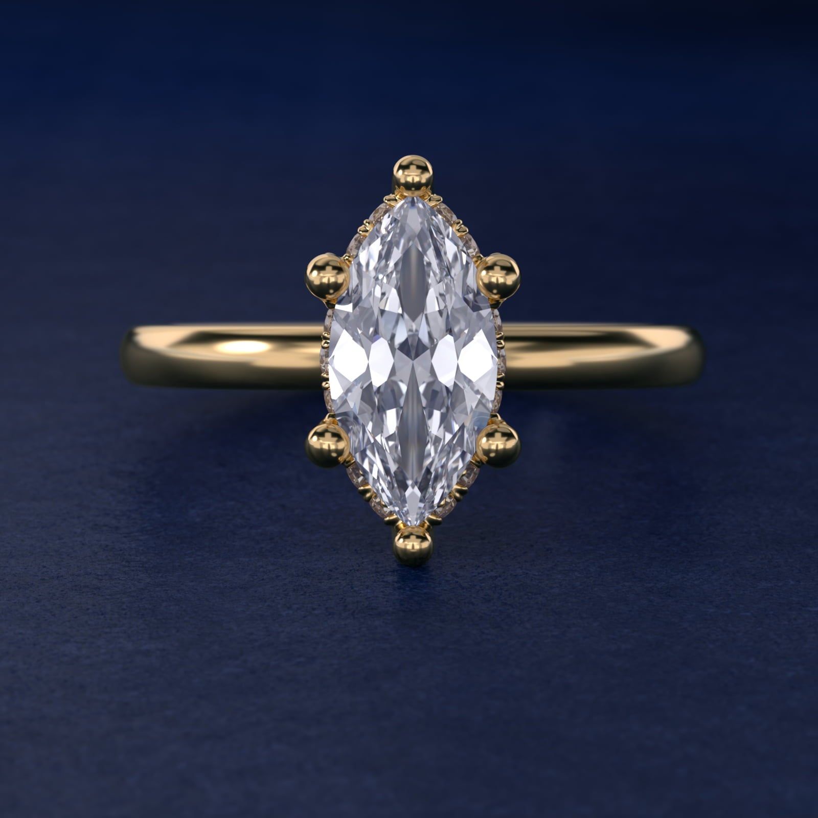 Blue Nile Studio French PavŽ Diamond Crown Solitaire Engagement Ring in 14K Yellow Gold (1/6 ct. tw.) - Marquise Center